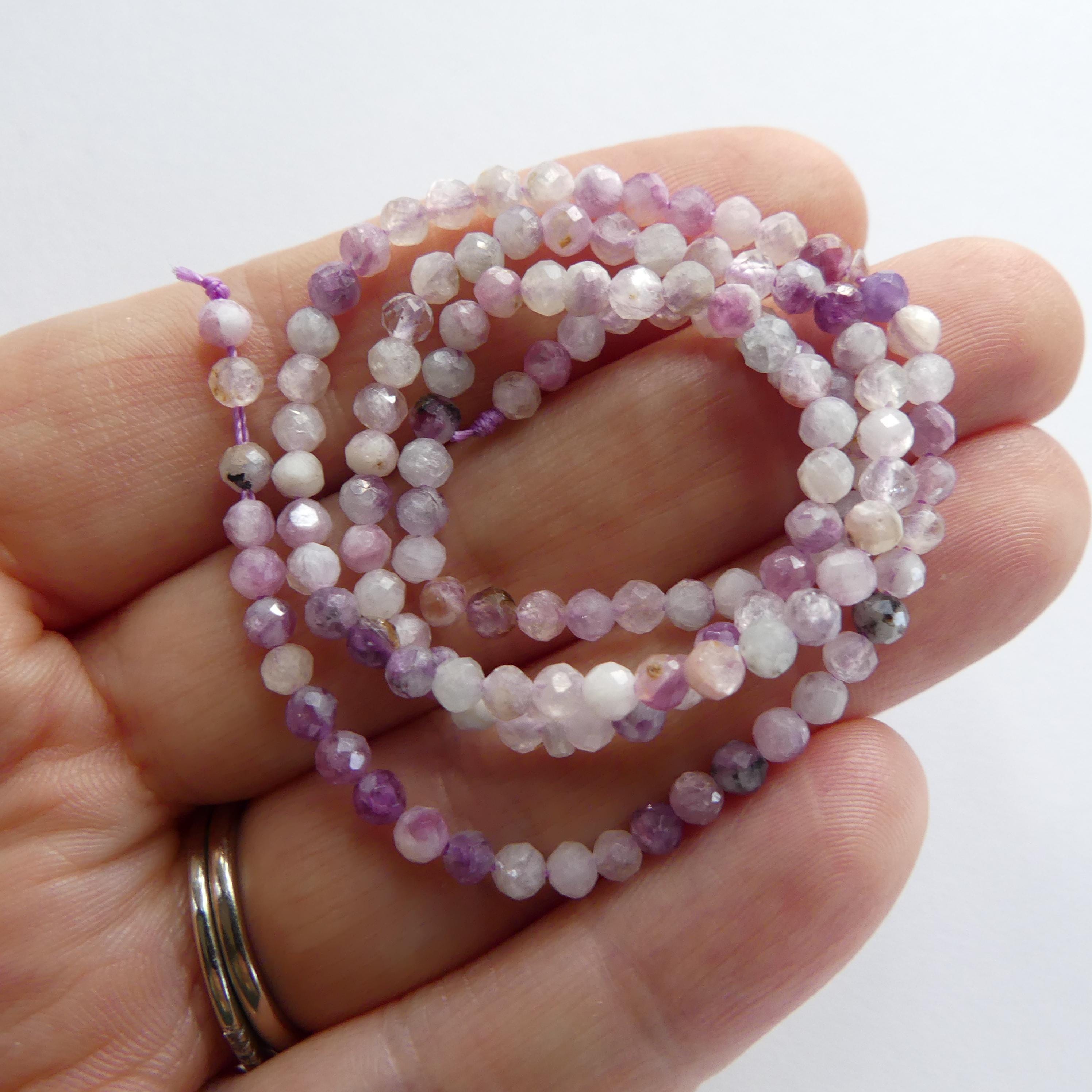 3mm AAA Lepidolite Micro Faceted Beads Genuine Lepidolite Beads 15" Sparkly Gemstone Beads for Jewelry Making