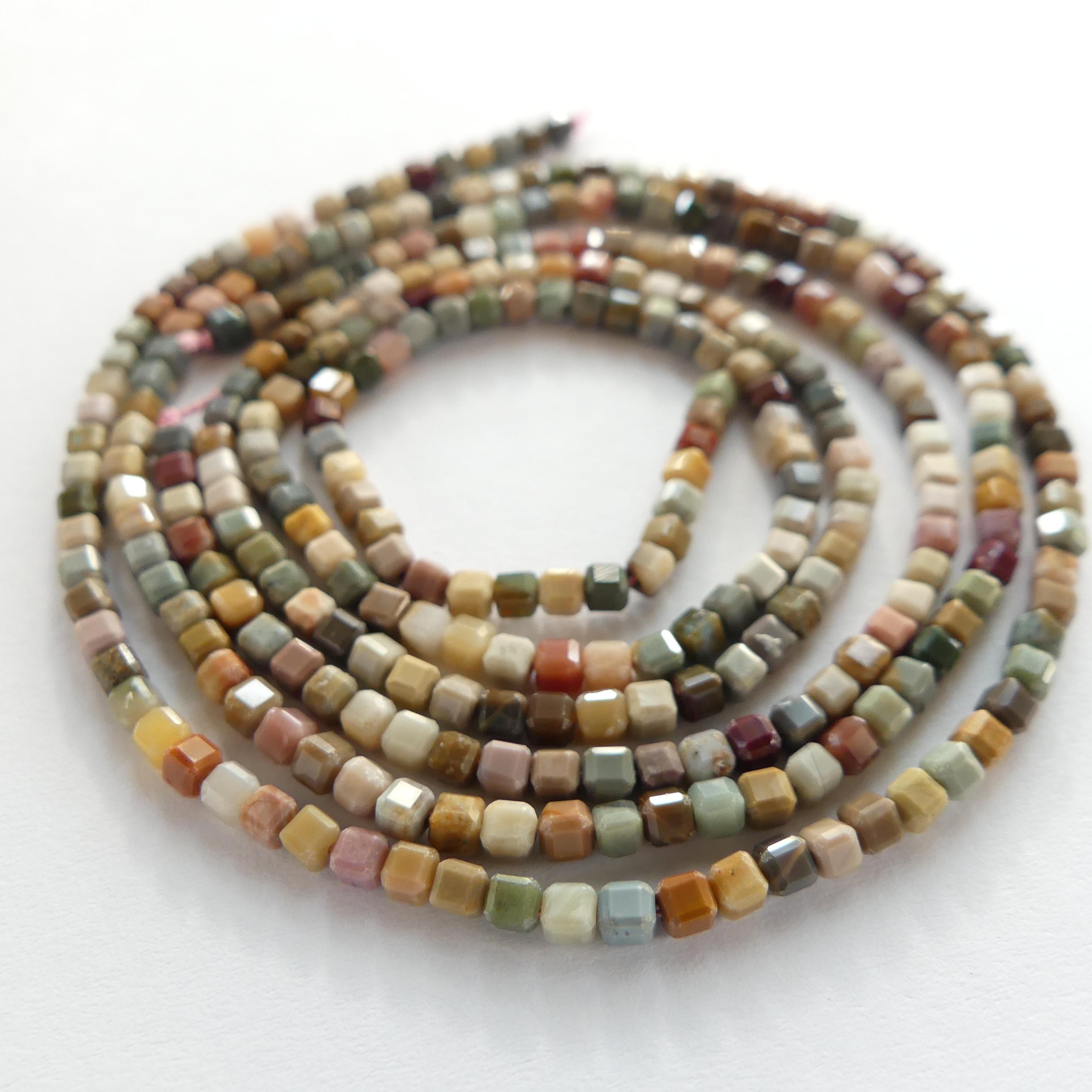 2mm Ocean Jasper Cube Beads Genuine Fancy Jasper Colorful Beads 15" Gemstone Beads for Jewelry Making