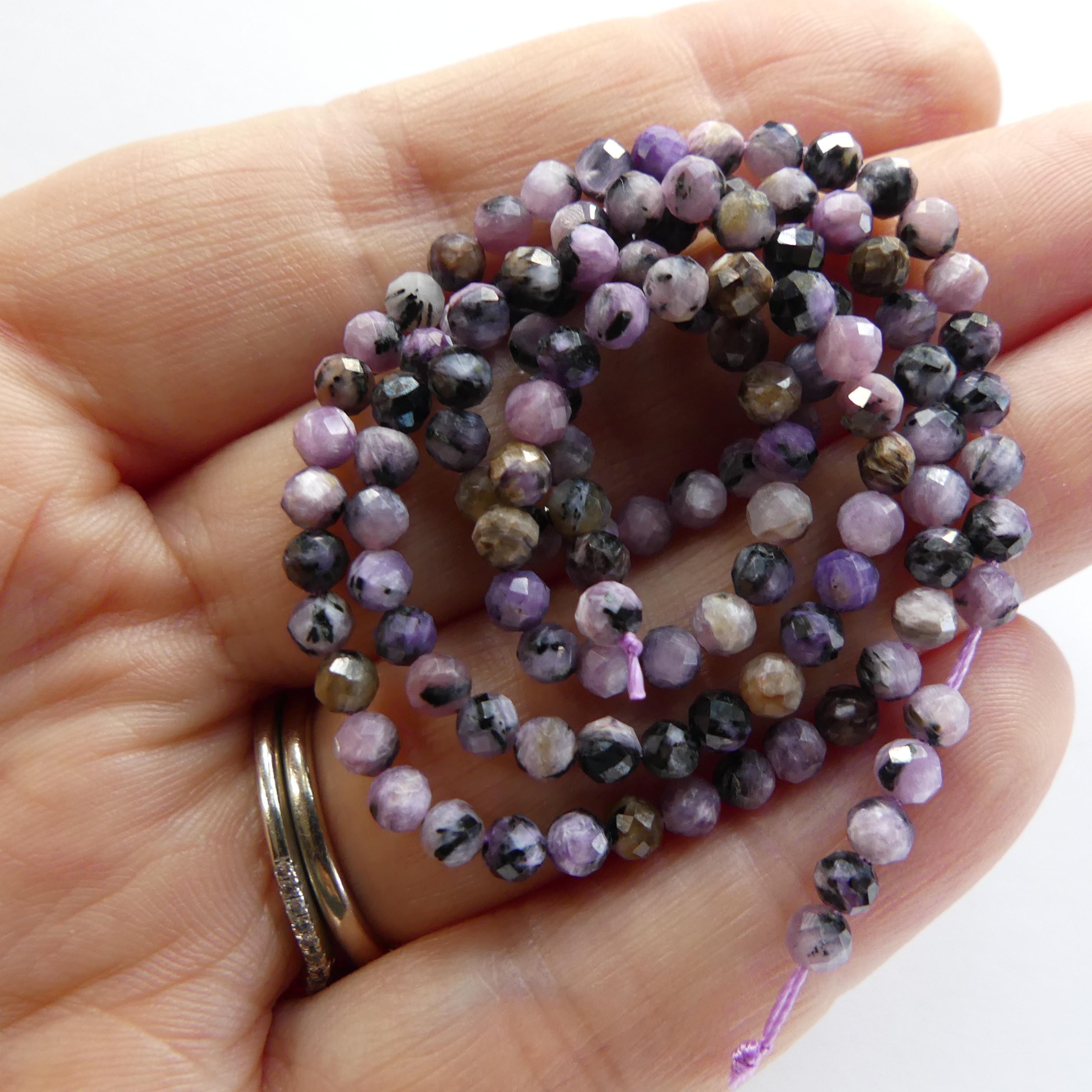 3mm Charoite Faceted Beads Aegirine Genuine Crystal Beads 15" Sparkly Gemstone Beads Jewelry Making DIY Necklace Earrings
