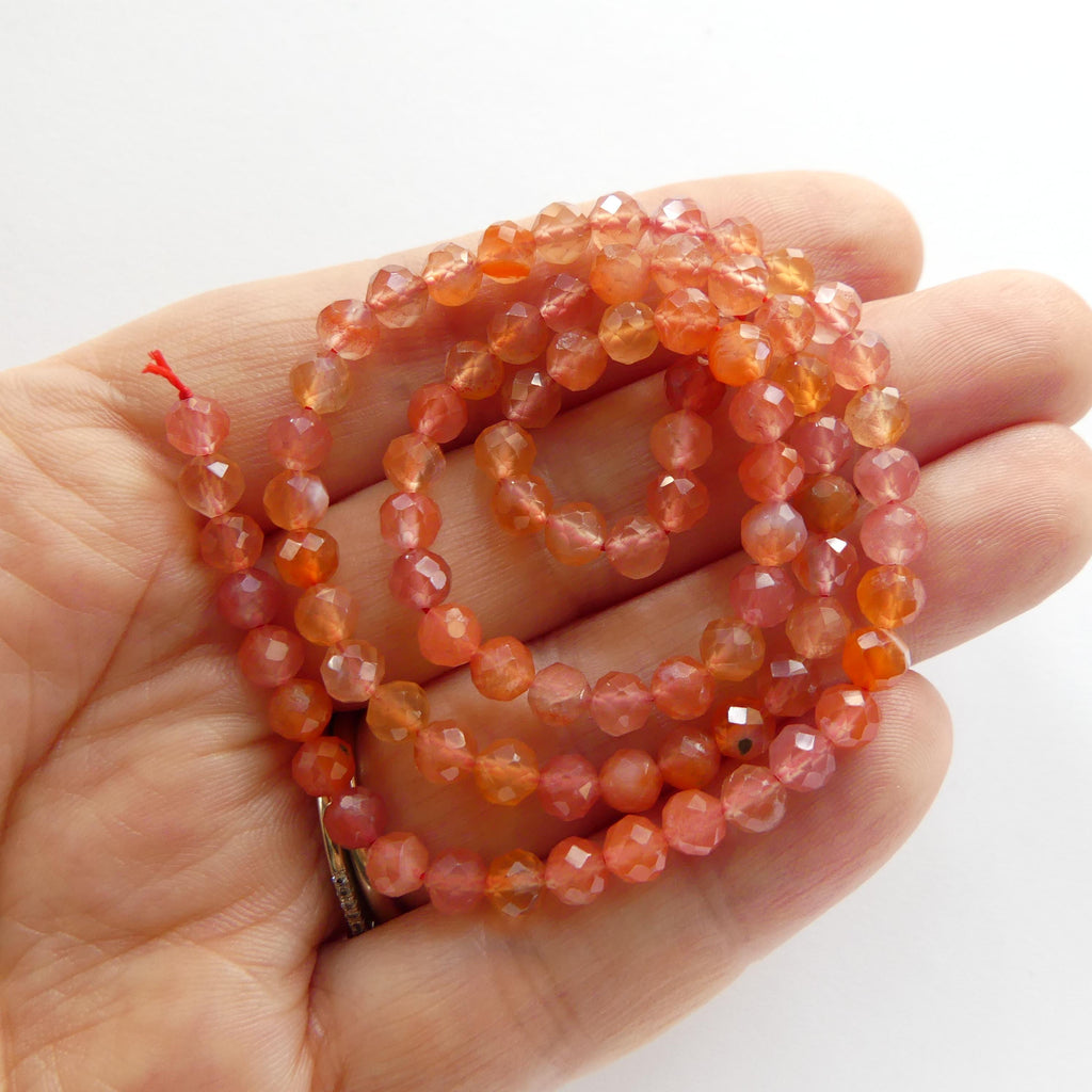 4mm Natural AAA Agate Faceted Beads 15" Genuine Orange Agate Gemstone Beads for Jewelry Making Beading Craft Gift Beads Self-Love Abundance