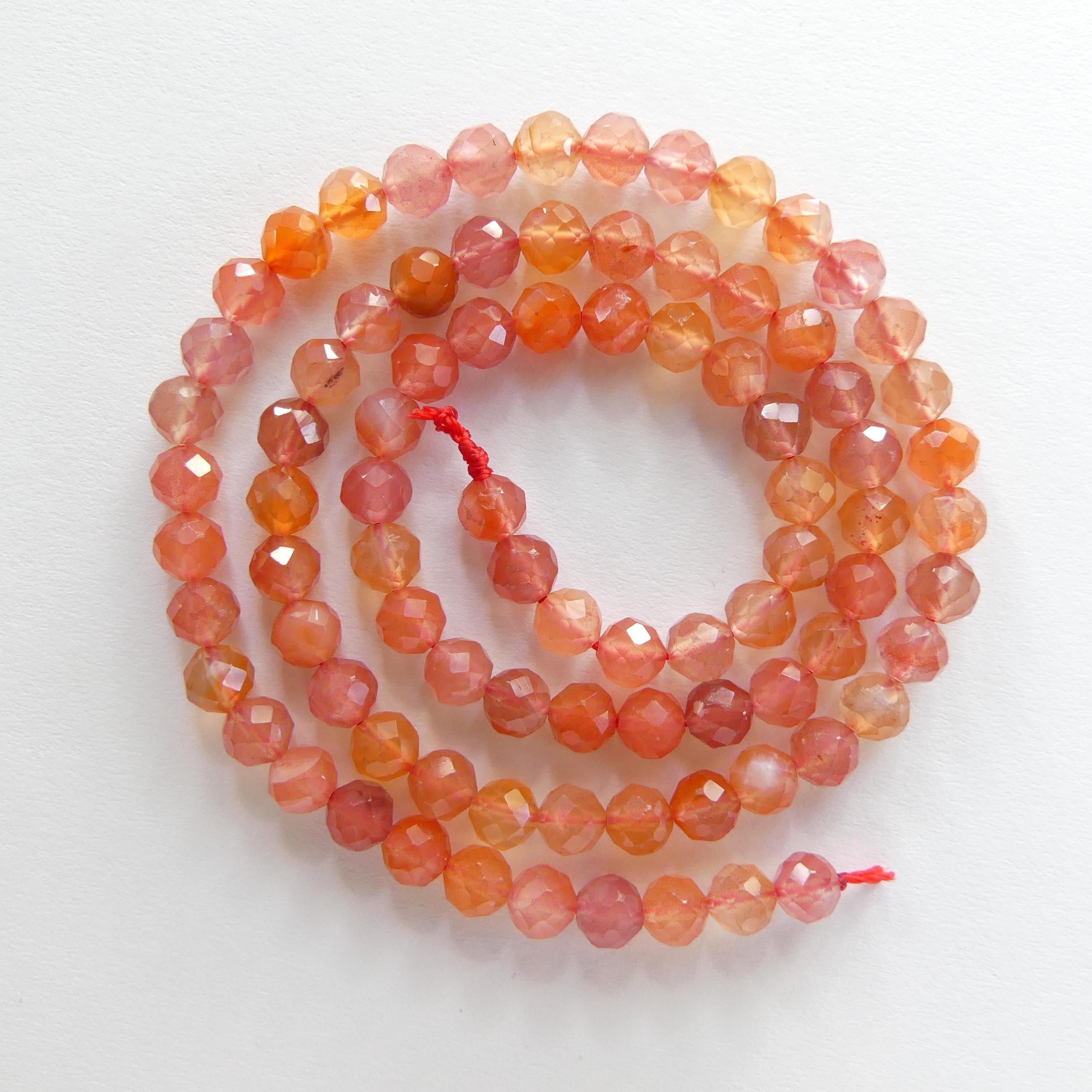 4mm Natural AAA Agate Faceted Beads 15" Genuine Orange Agate Gemstone Beads for Jewelry Making Beading Craft Gift Beads Self-Love Abundance