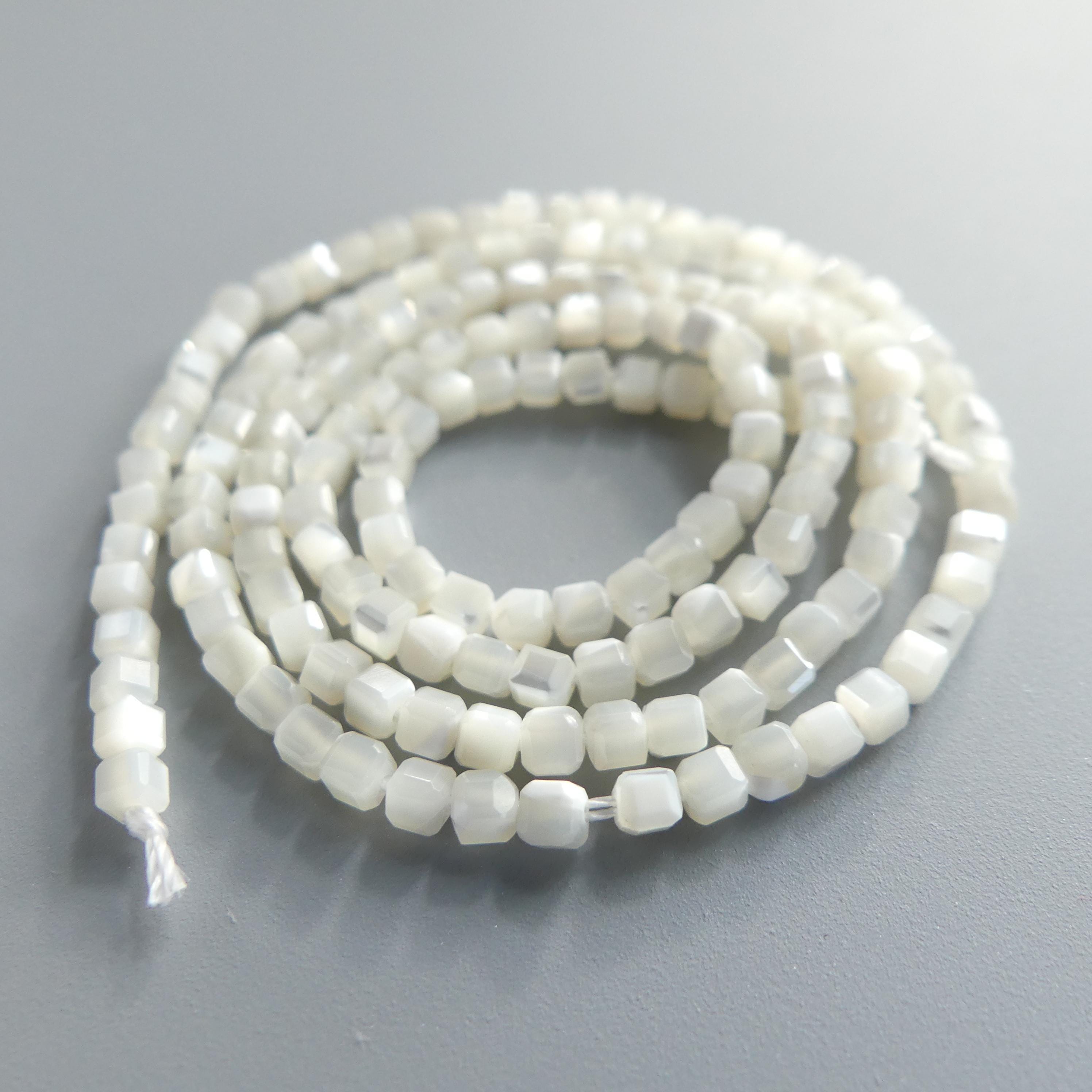 2mm Natural Mother of Pearl Beads Cube MOP Genuine Shell Beads 15" Gemstone Jewelry Making Gift for crafter