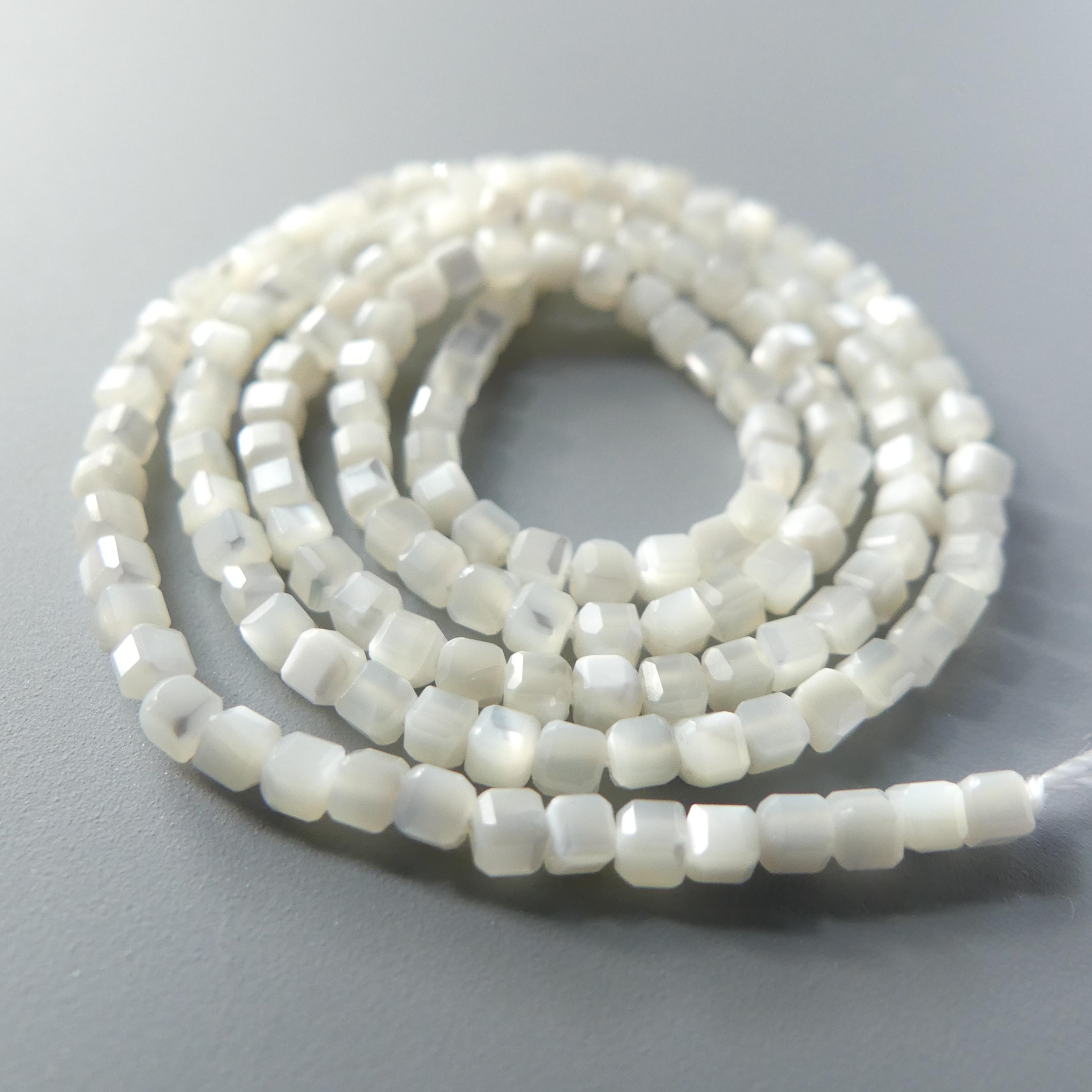 2mm Natural Mother of Pearl Beads Cube MOP Genuine Shell Beads 15" Gemstone Jewelry Making Gift for crafter