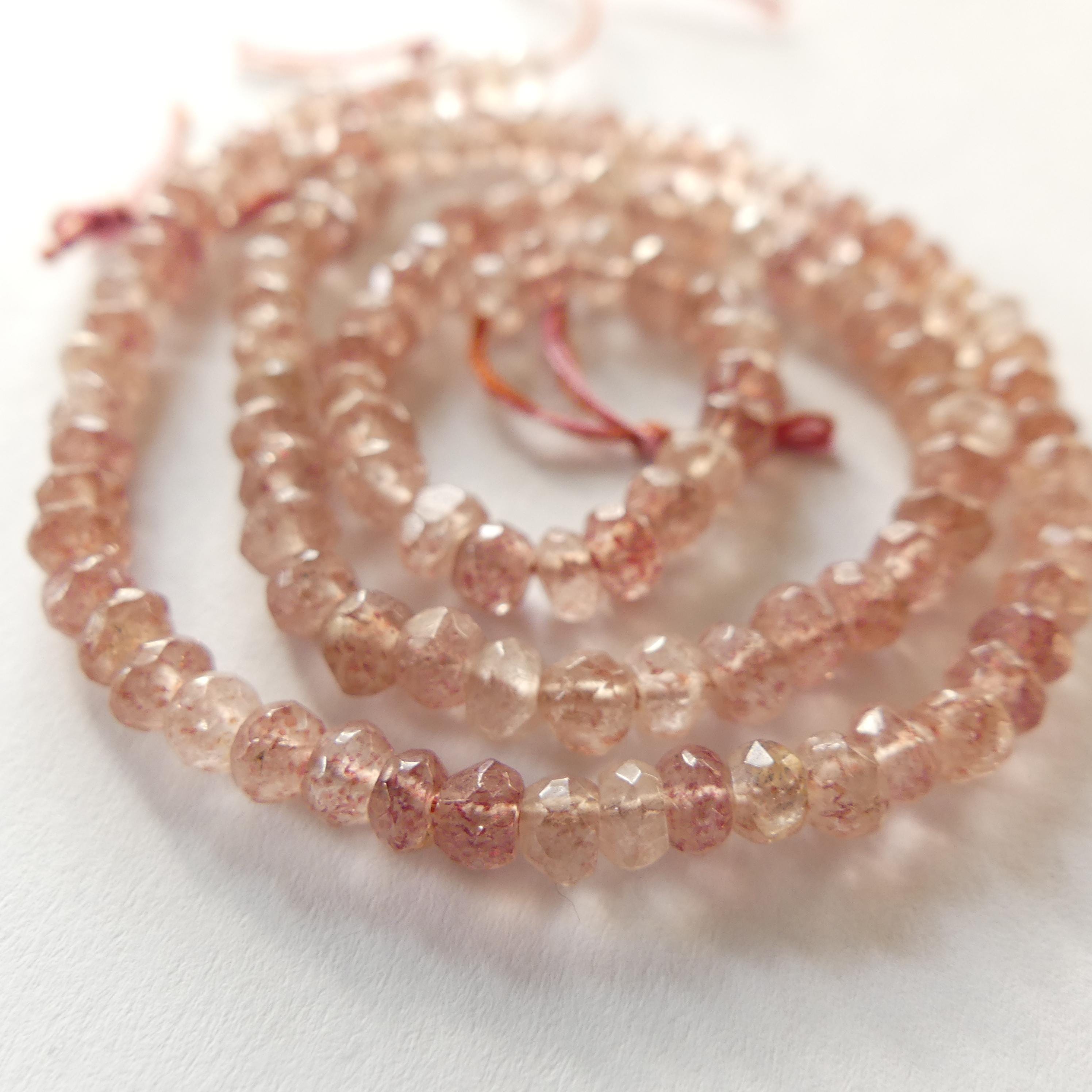4mm Pink Strawberry Quartz Hand Faceted Rondel Beads Genuine Quartz Beads 7" Sparkly Gemstone Beads for Jewelry Making DIY