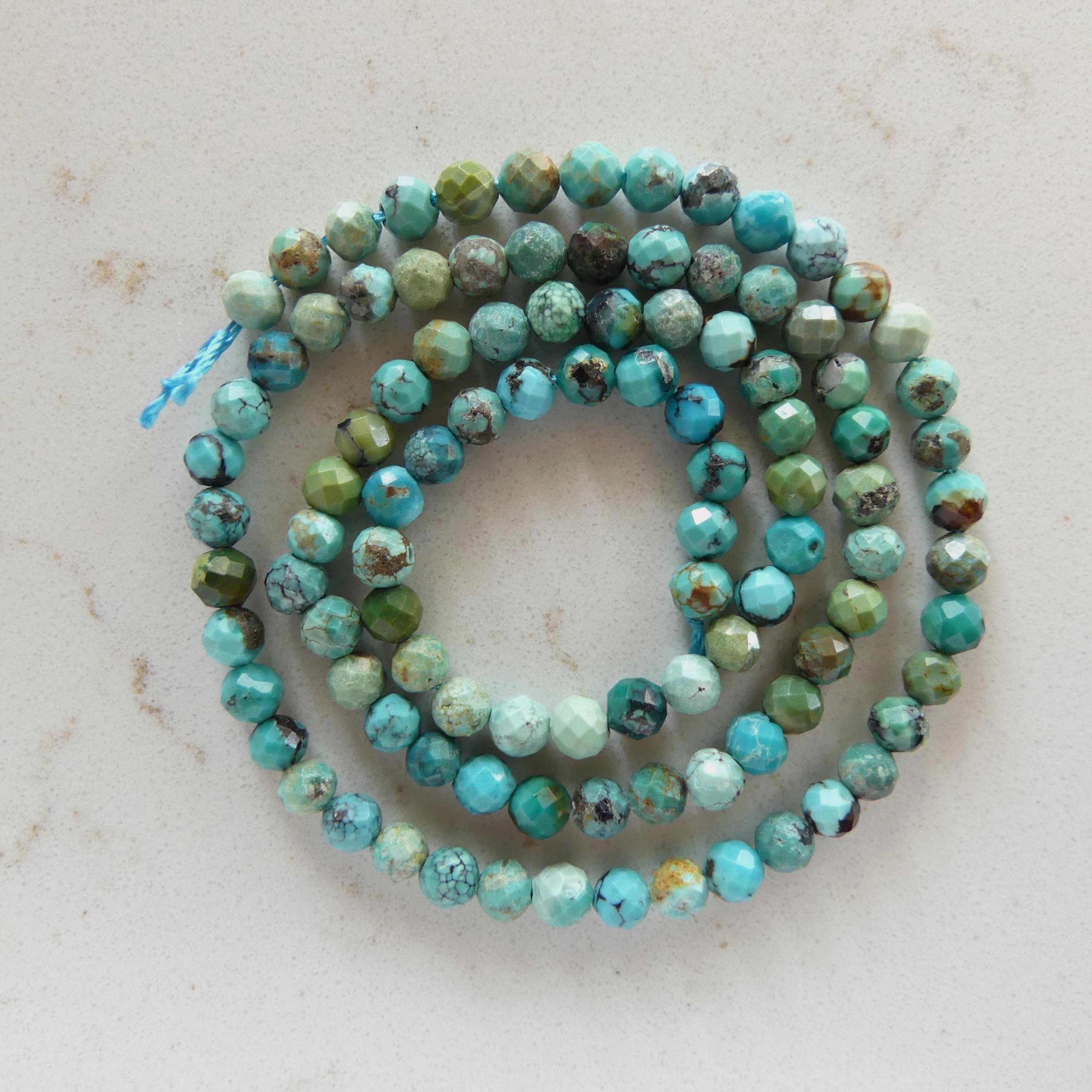 4mm Arizona Turquoise Faceted Beads 15" Strand Blue Turquoise Genuine Gemstone Beads Jewelry Making Beading Craft Gift December Birthstone