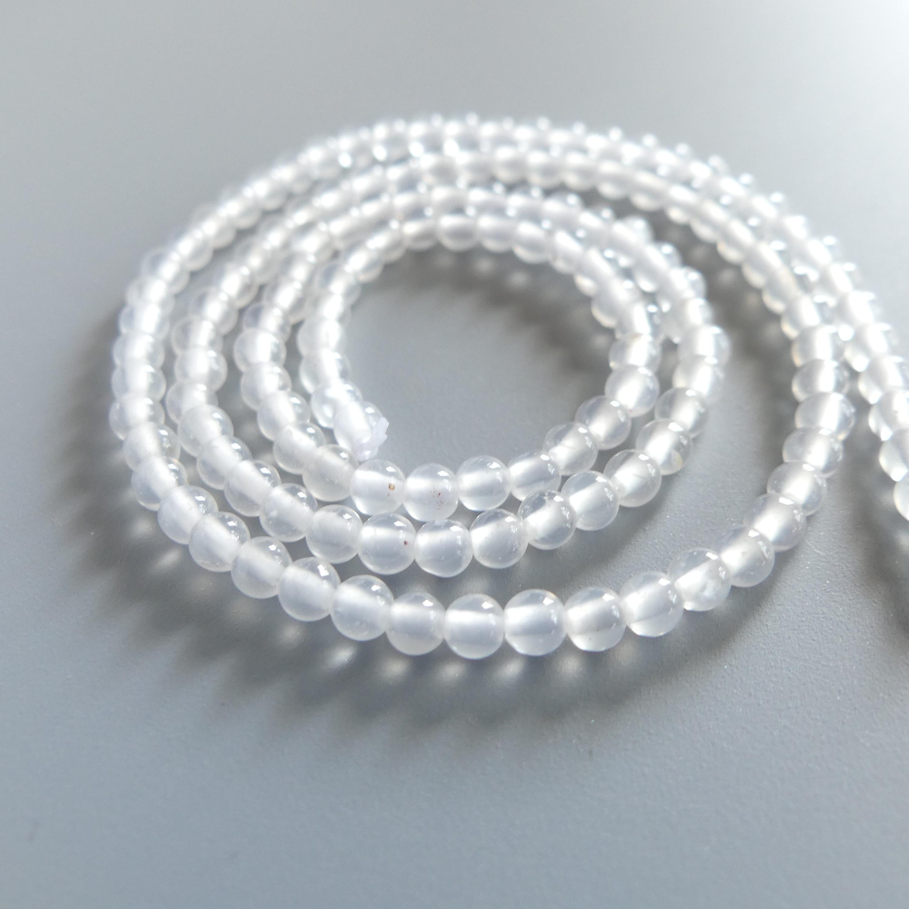 3mm Milky White Agate Beads Smooth 15" Strand White Genuine Gemstone Beads for Jewelry Making Beading Craft Gift Small Beads Tiny