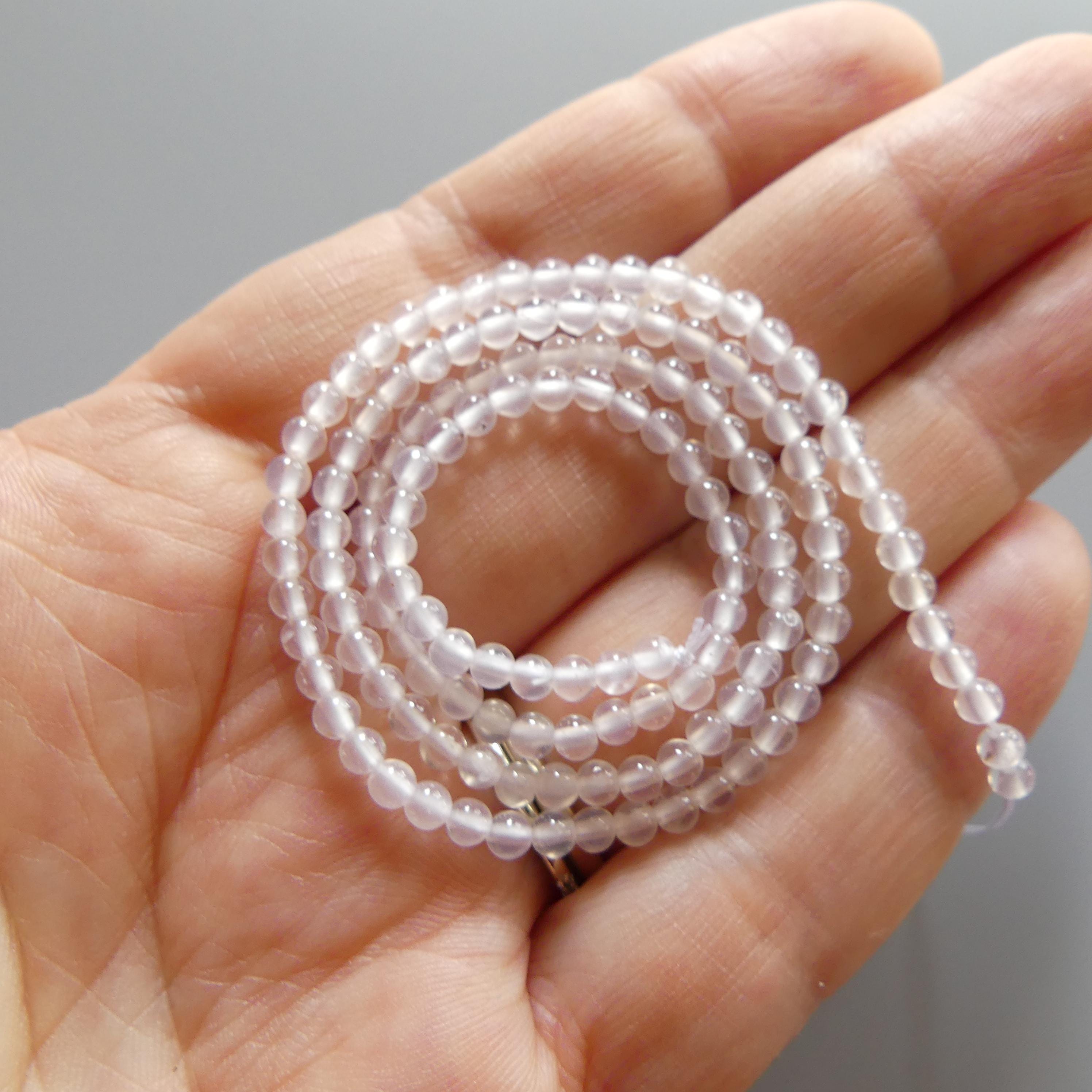 3mm Milky White Agate Beads Smooth 15" Strand White Genuine Gemstone Beads for Jewelry Making Beading Craft Gift Small Beads Tiny