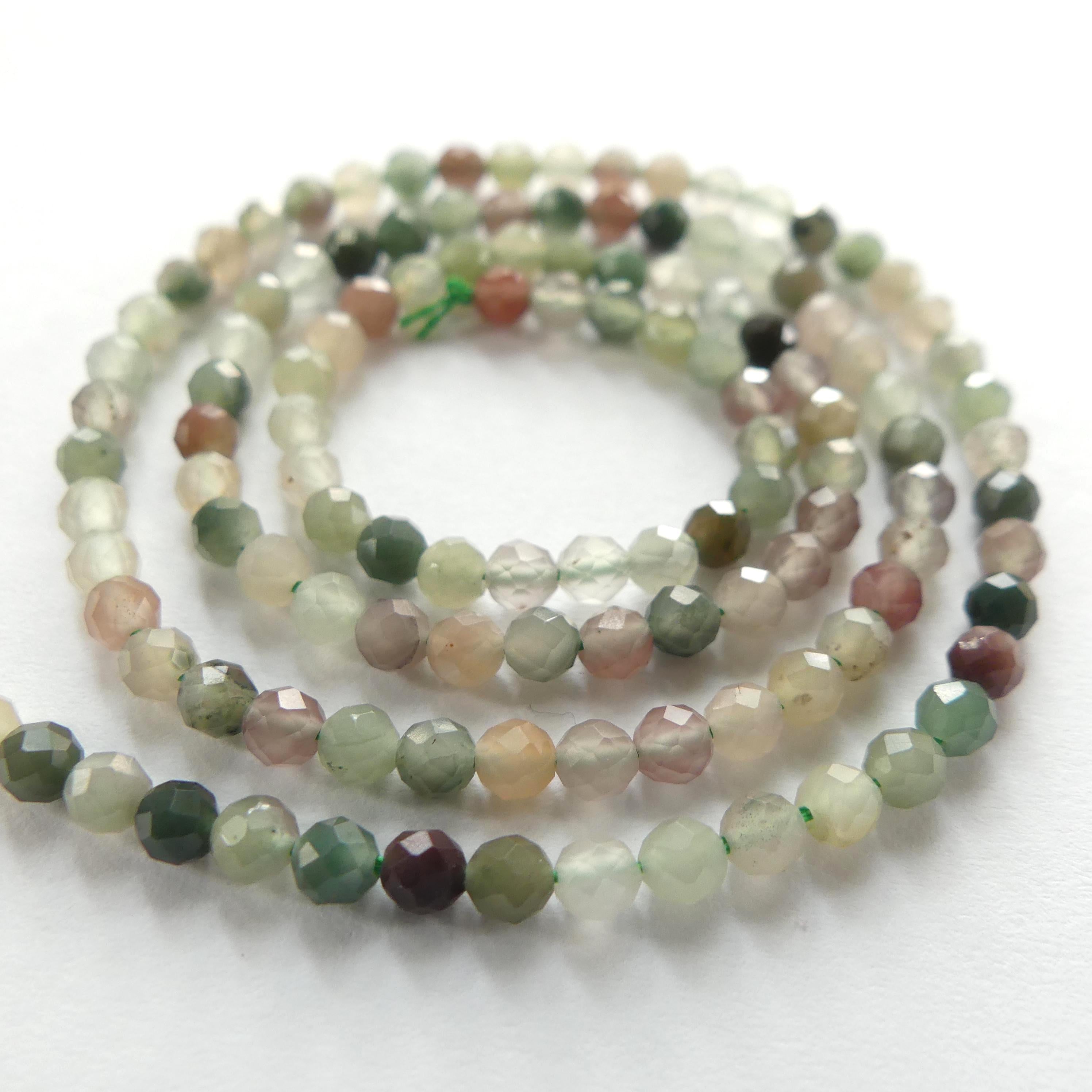 3mm Moss Agate Micro Faceted Beads Genuine Agate Green Beads 15" Gemstone Beads for DIY Jewelry Making Beading Crafter Gift