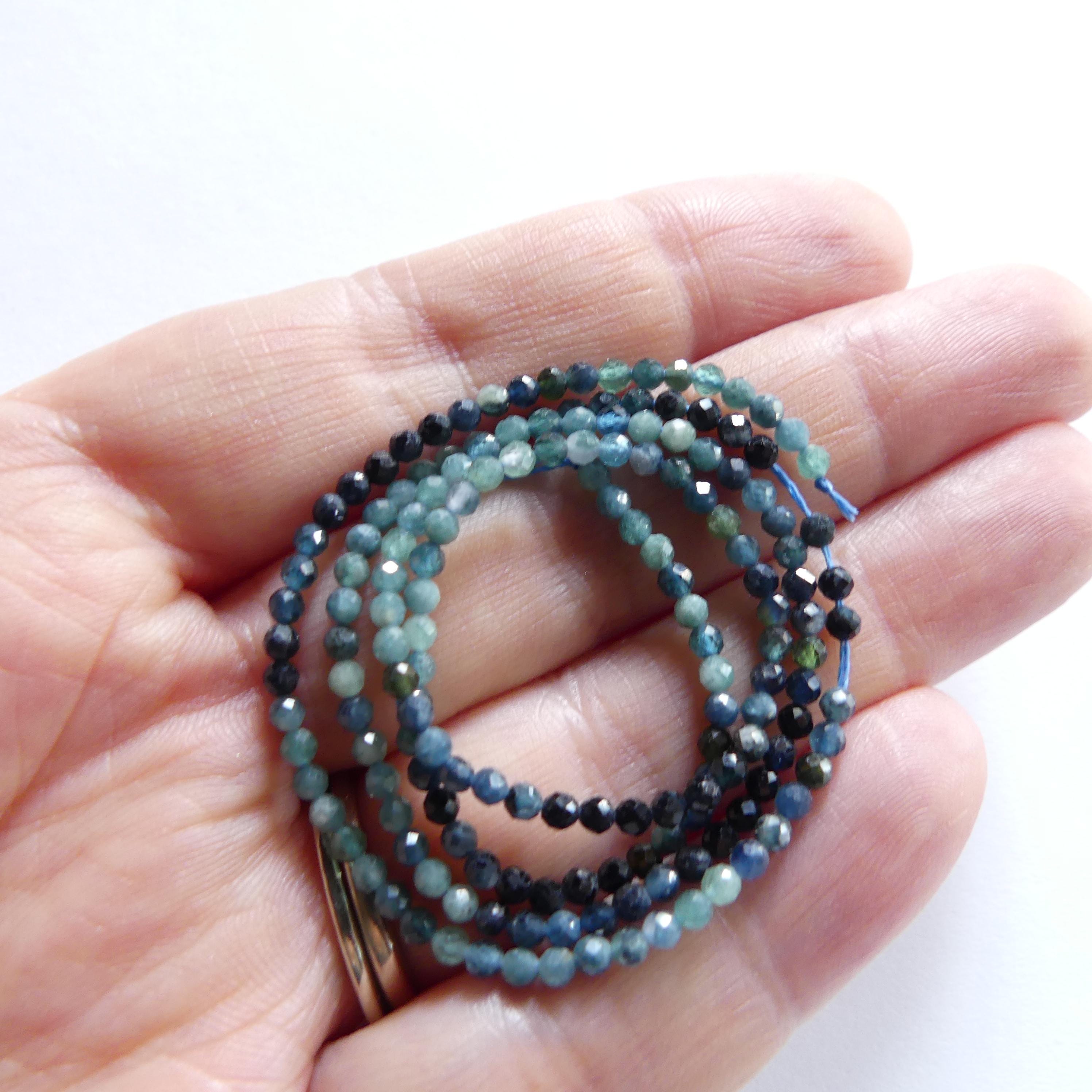 AAA 2mm Blue Tourmaline Micro Faceted Beads 15" Indicolite Sparkly Gemstone Beads for Jewelry Making Beading Gift October Birthstone