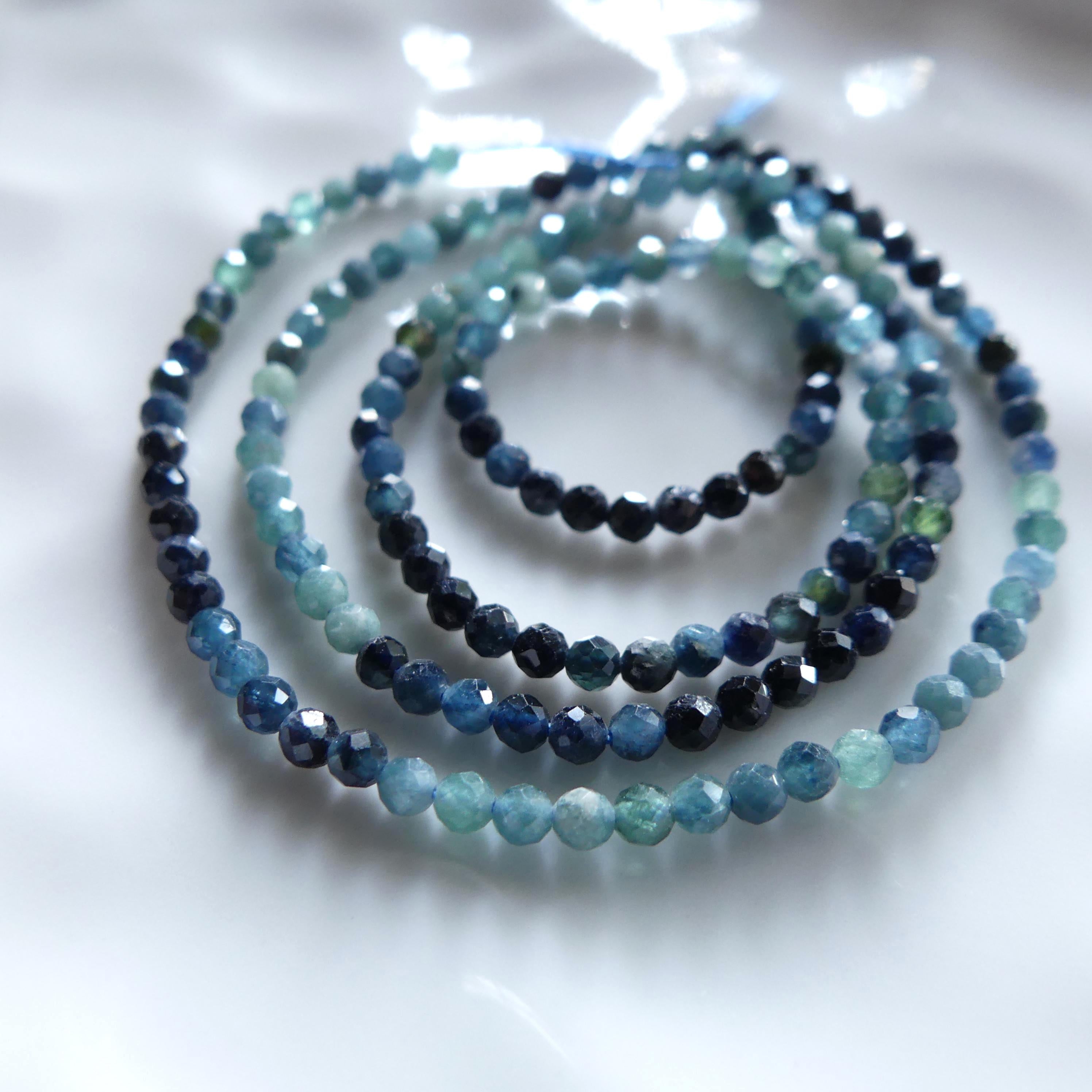 AAA 2mm Blue Tourmaline Micro Faceted Beads 15" Indicolite Sparkly Gemstone Beads for Jewelry Making Beading Gift October Birthstone