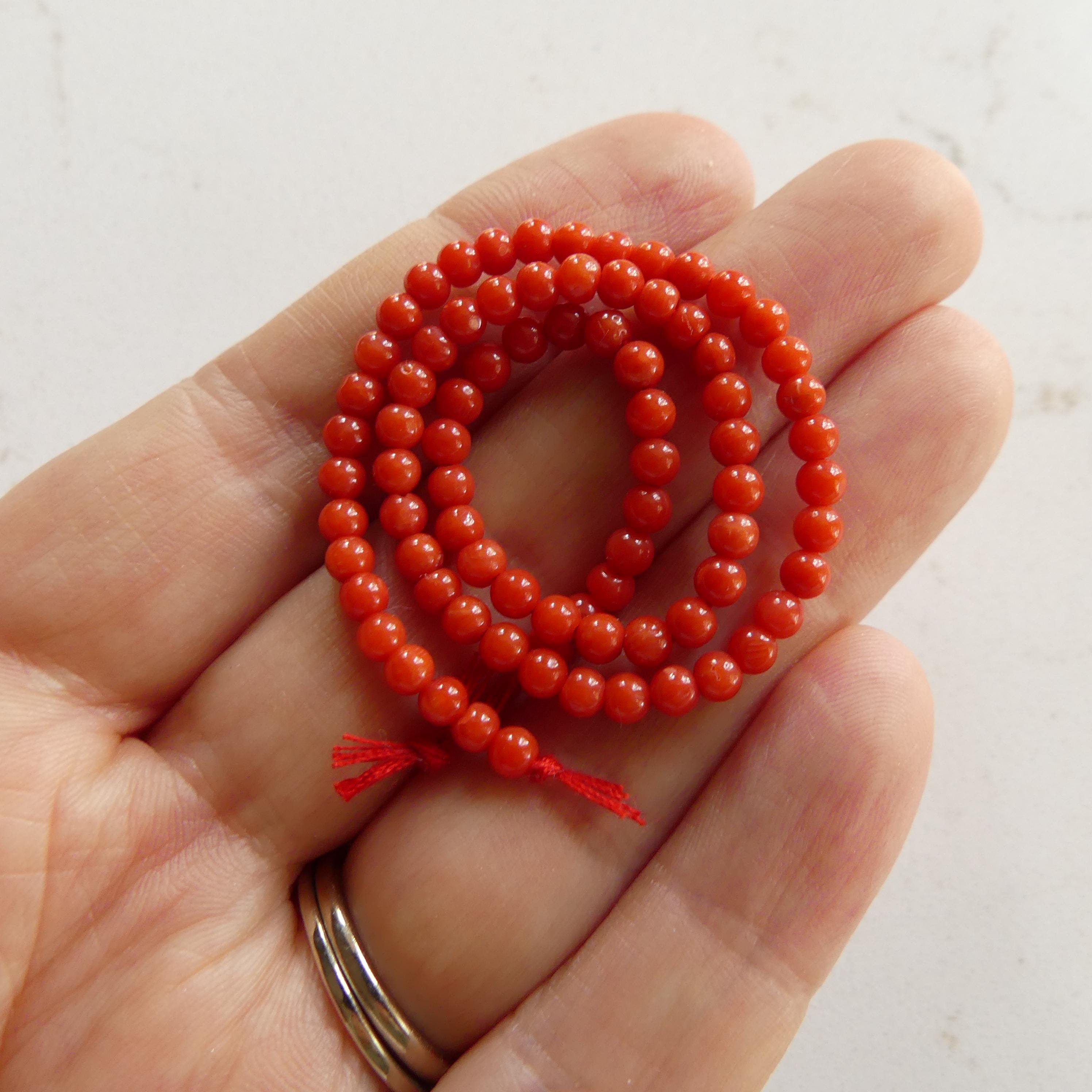 4mm Italian Coral Beads Smooth 7" Strand Genuine Red Coral Beads for Jewelry Making Gift for crafter Natural Coral Real
