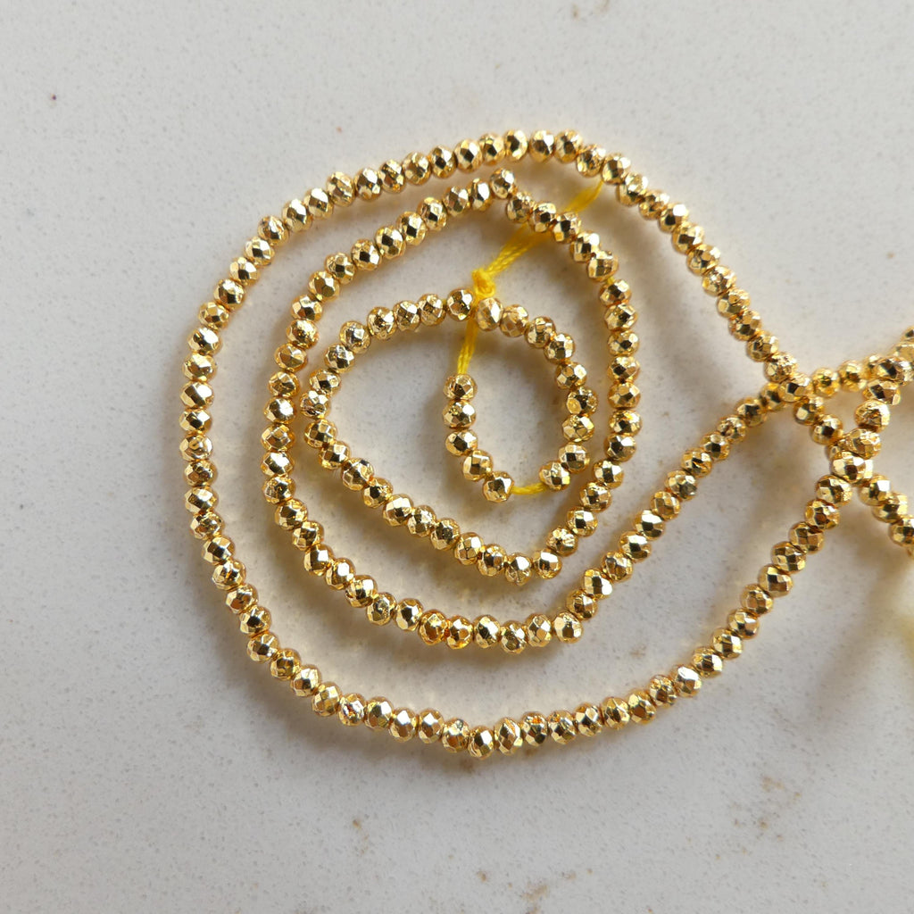 2mm Gold Plated Pyrite Micro Faceted Beads Spacer Sparkly Beads 6" Gemstone Beads for DIY Jewelry Making Crafter Gift