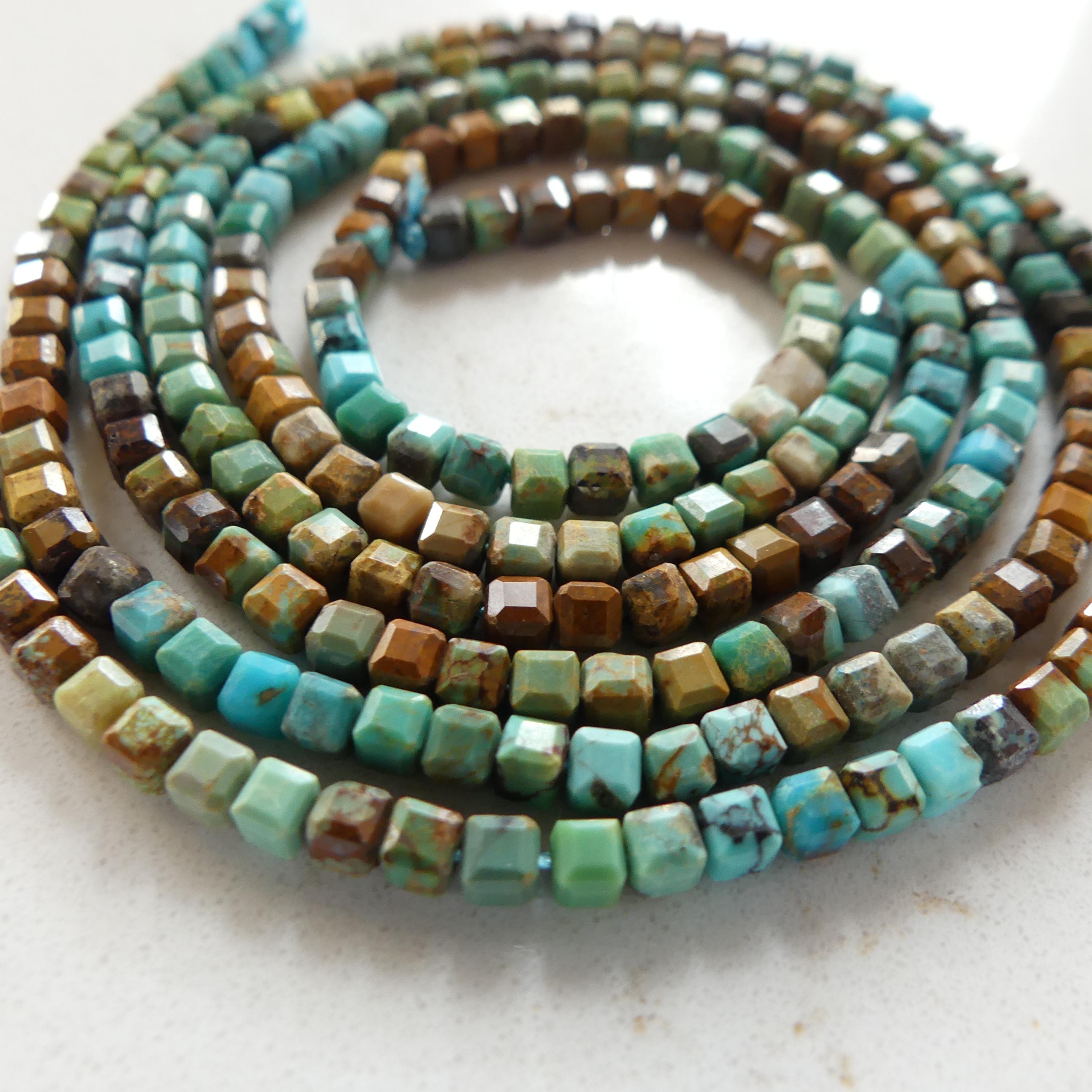 3mm Arizona Turquoise Cube Beads 15" Blue Green Shaded Turquoise Genuine Gemstone Beads for Jewelry Making Beading Craft Gift Beads