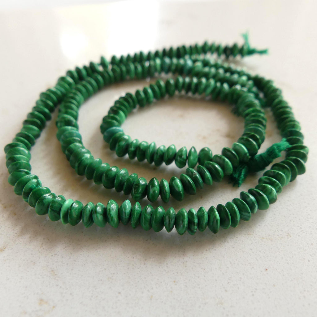 4mm Malachite Beads Rondelle German Cut 7" Strand Vivid Green Malachite Gemstone Beads for Jewelry Making Beading Gift Crafter DIT Earrings
