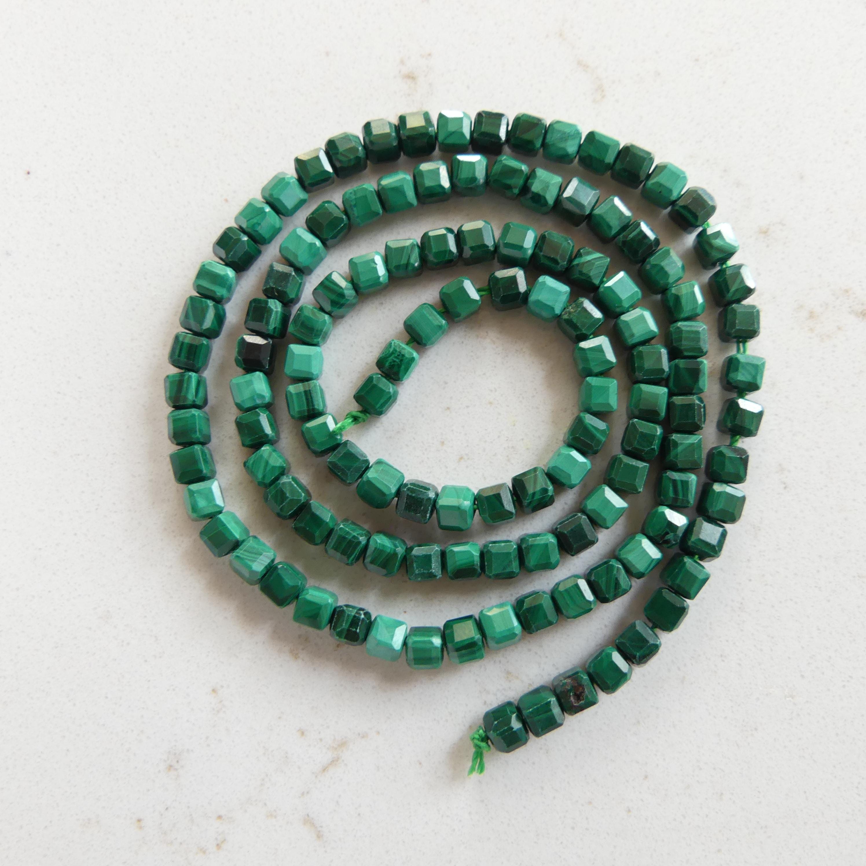 3mm Malachite Beads Cube Faceted 15" Vivid Green Malachite Gemstone Beads for Jewelry Making Beading Gift Crafter