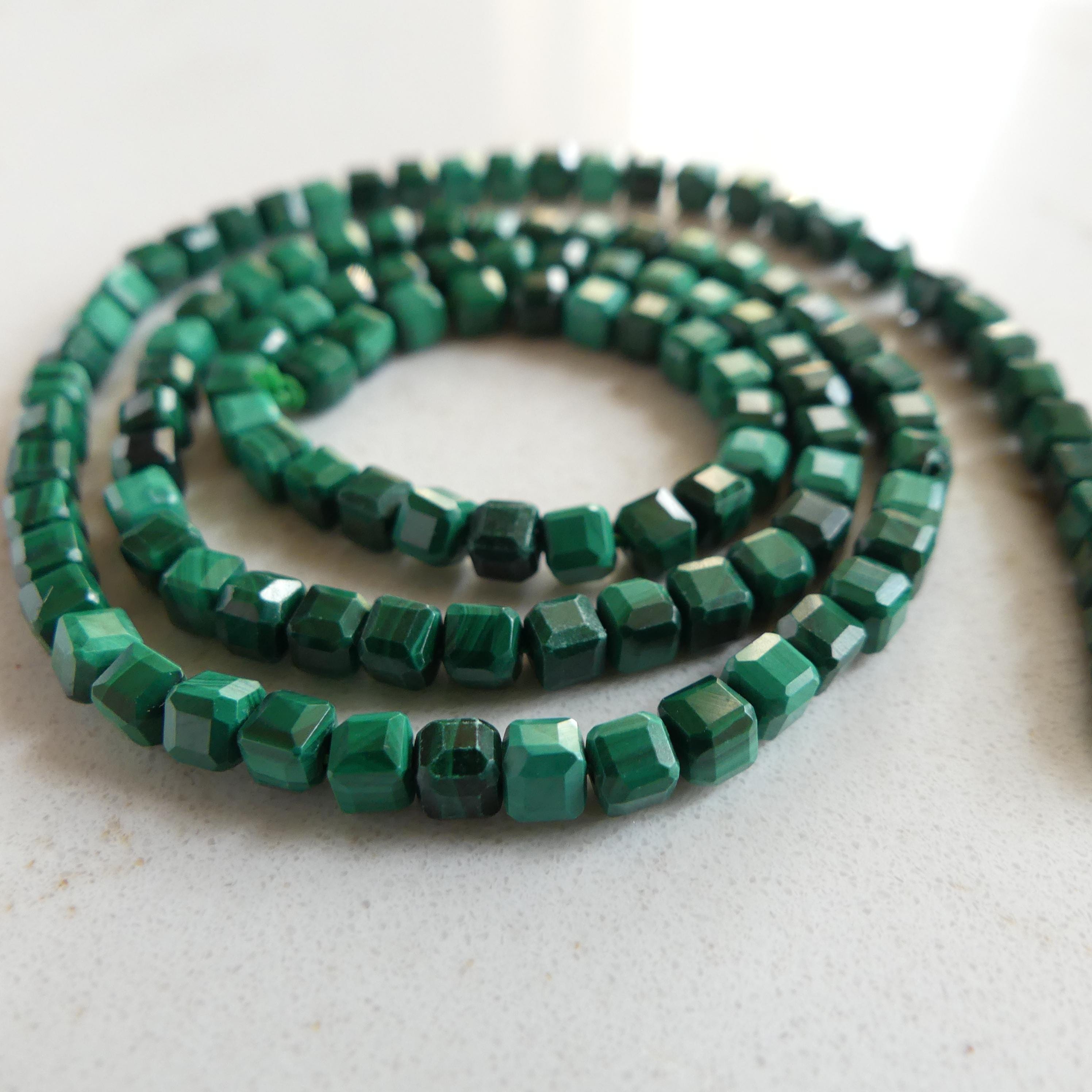 3mm Malachite Beads Cube Faceted 15" Vivid Green Malachite Gemstone Beads for Jewelry Making Beading Gift Crafter