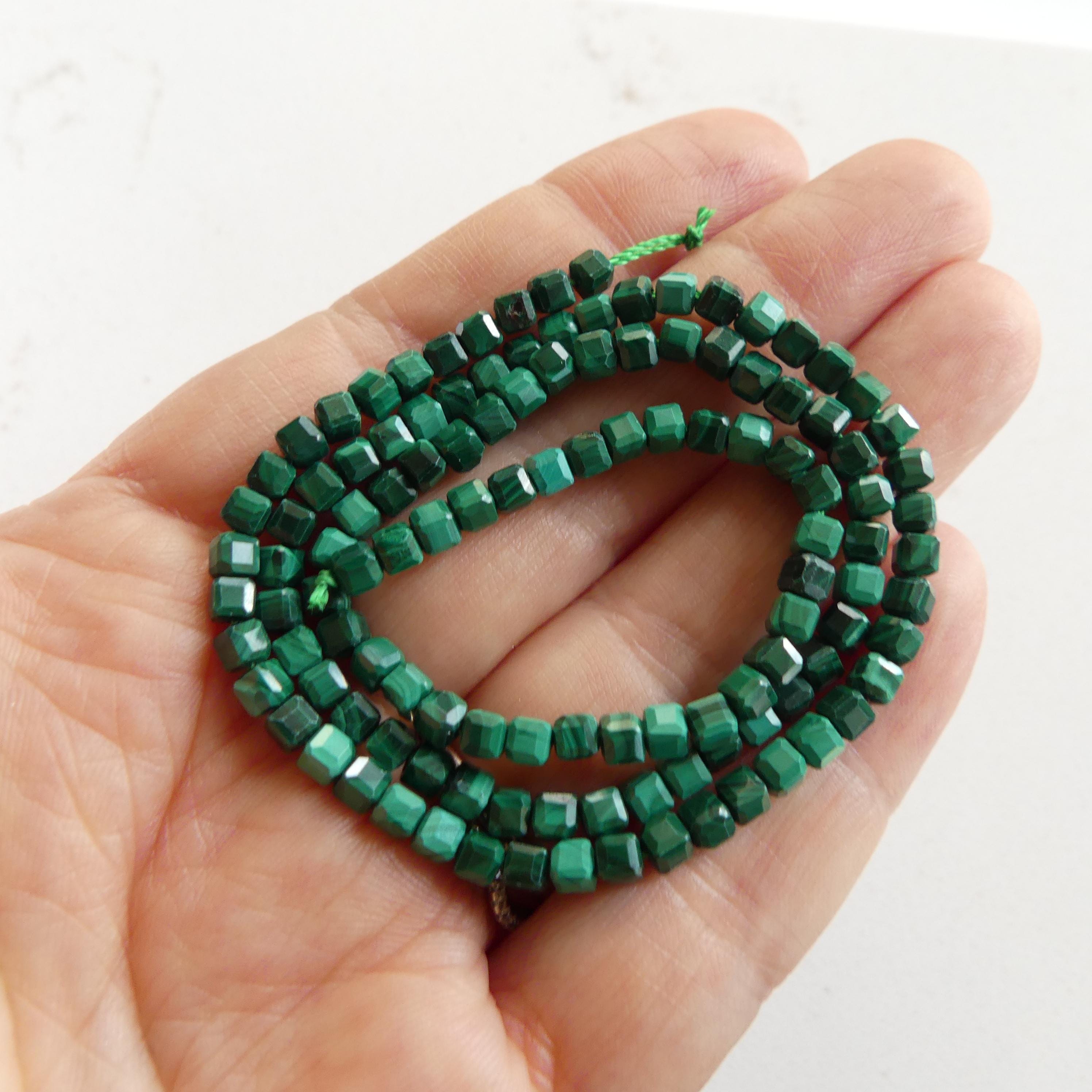 3mm Malachite Beads Cube Faceted 15" Vivid Green Malachite Gemstone Beads for Jewelry Making Beading Gift Crafter