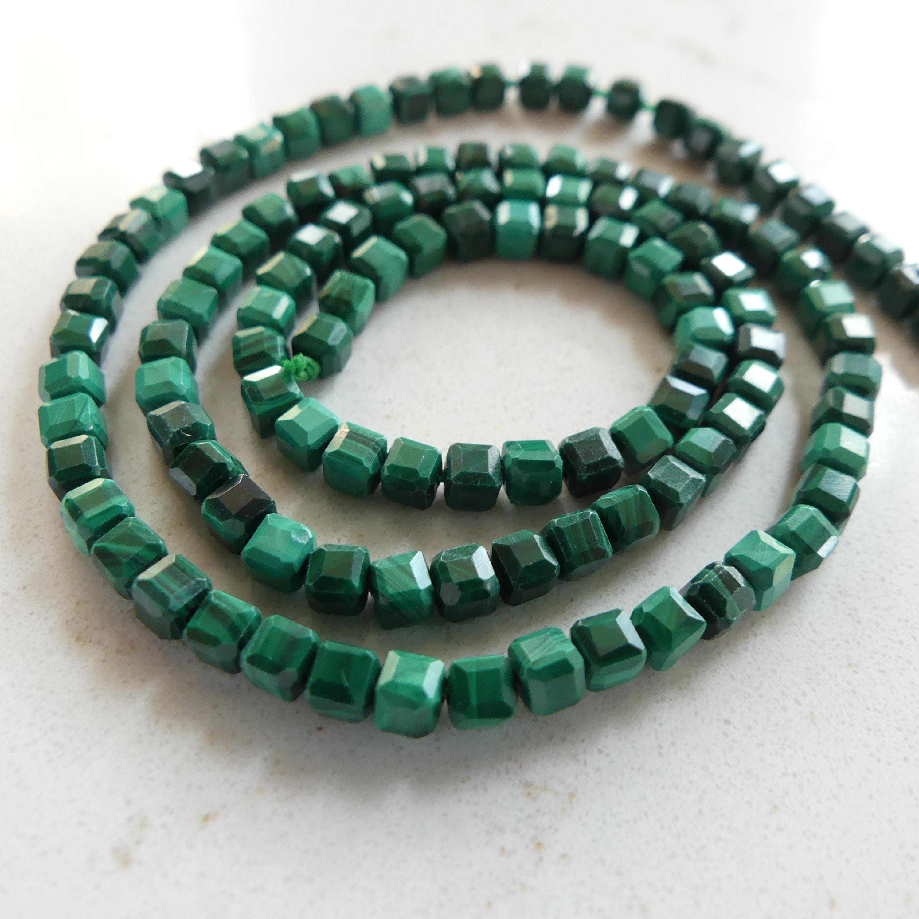 3mm Malachite Beads Cube Faceted 15" Vivid Green Malachite Gemstone Beads for Jewelry Making Beading Gift Crafter