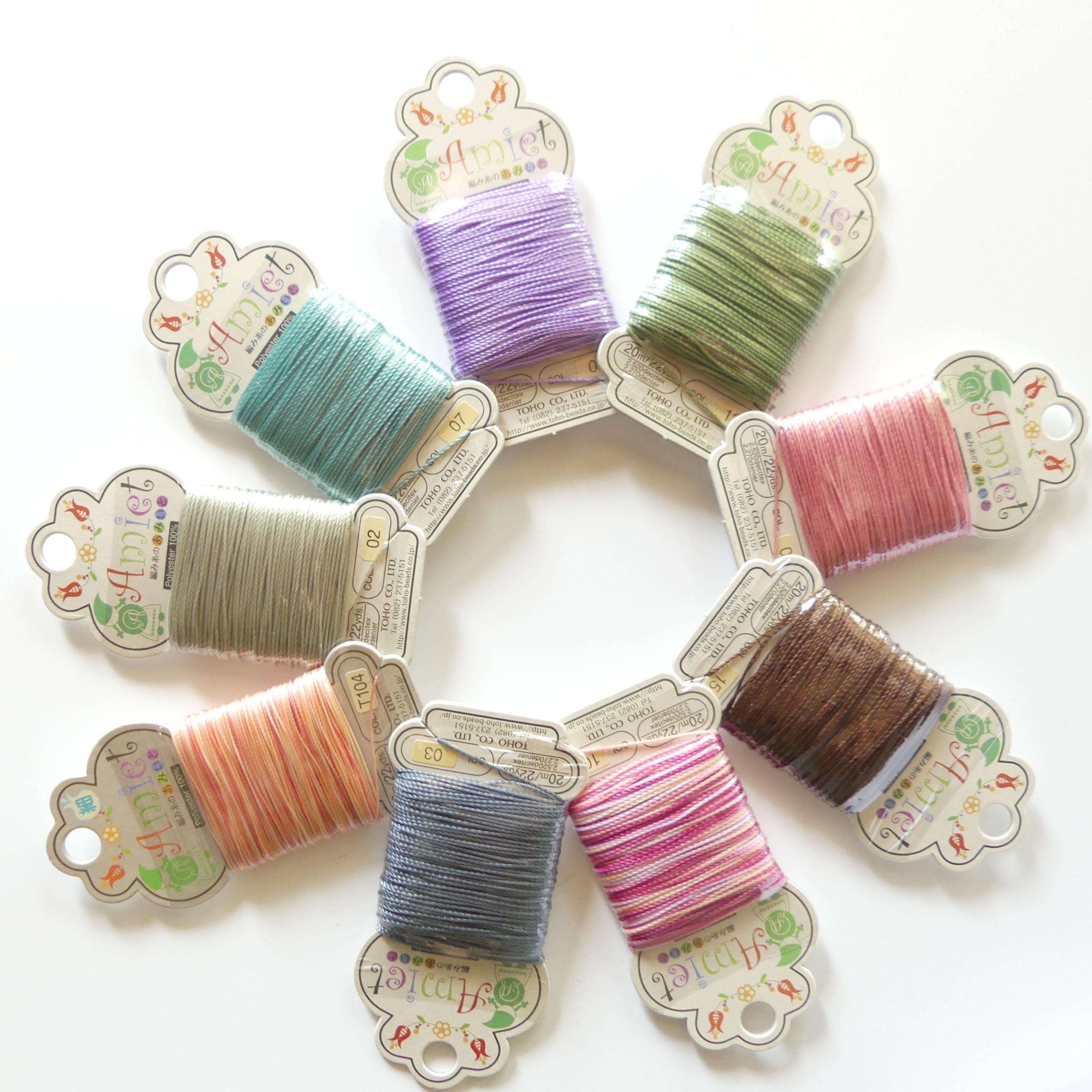 Toho Amiet Polyester Thread Beading Knotting DIY Jewelry, 0.5mm 20 meters Teal Green Brown Gray Lilac Pink Wax Free, Unwaxed