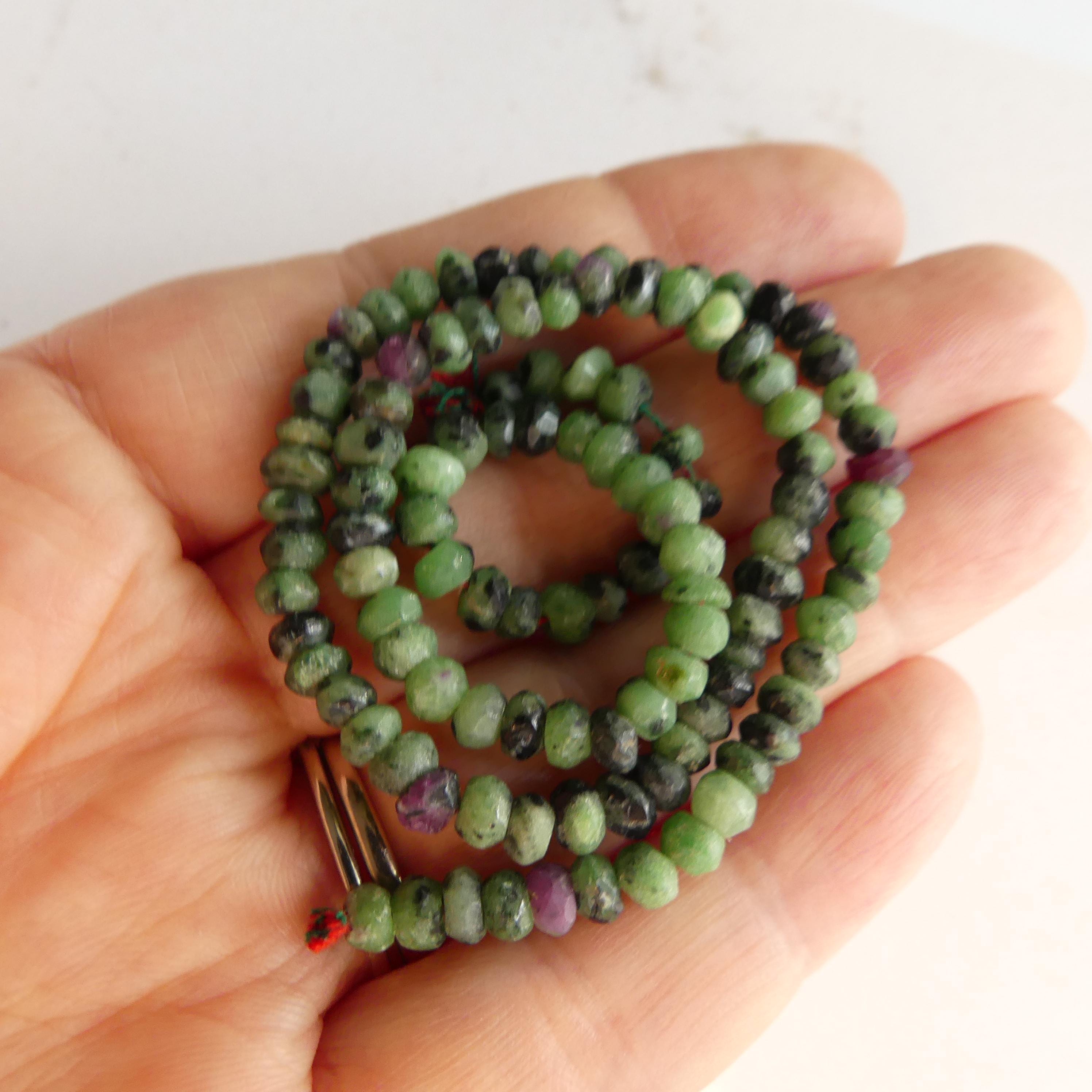 4.5mm Ruby Zoisite Beads Rondelle Hand Faceted Genuine Green Zoisite Beads 12" Gemstone Beads for Jewelry Making Beading Gift for Crafter