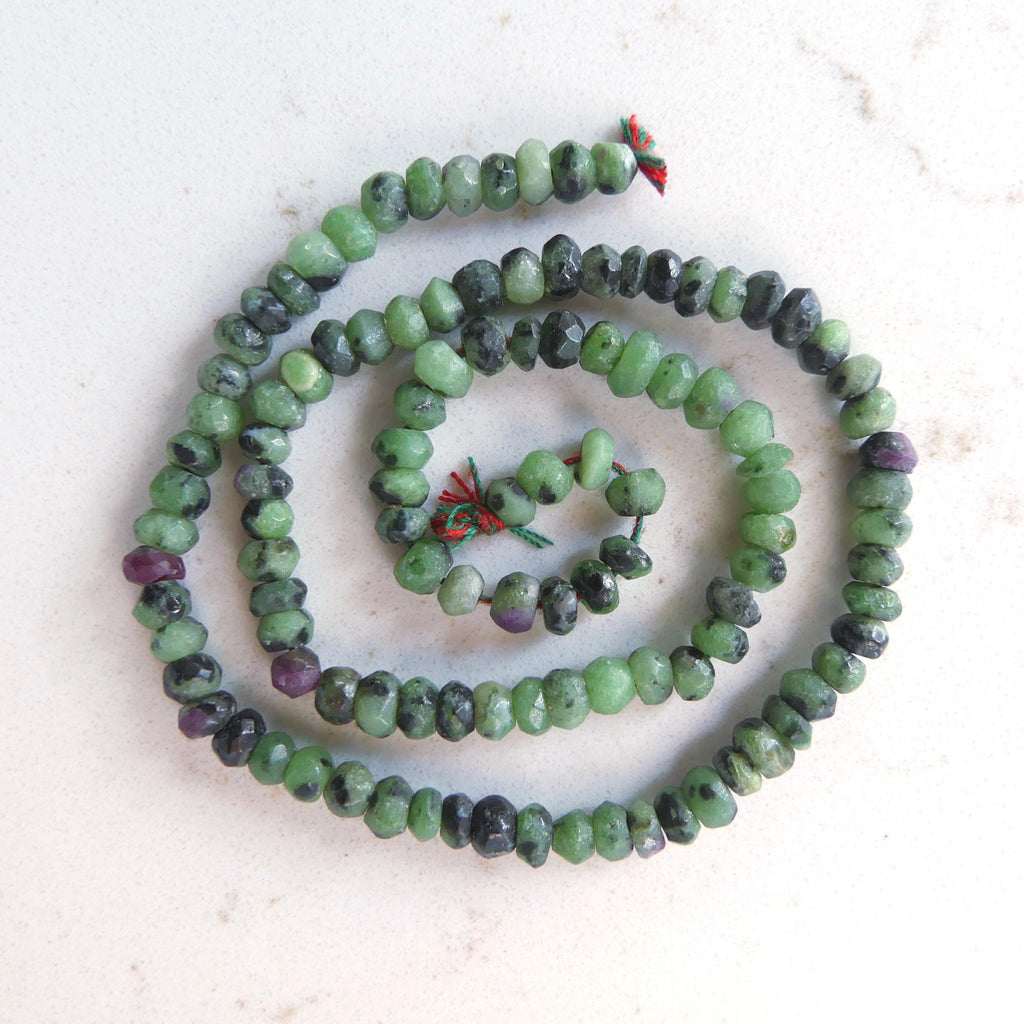 4.5mm Ruby Zoisite Beads Rondelle Hand Faceted Genuine Green Zoisite Beads 12" Gemstone Beads for Jewelry Making Beading Gift for Crafter