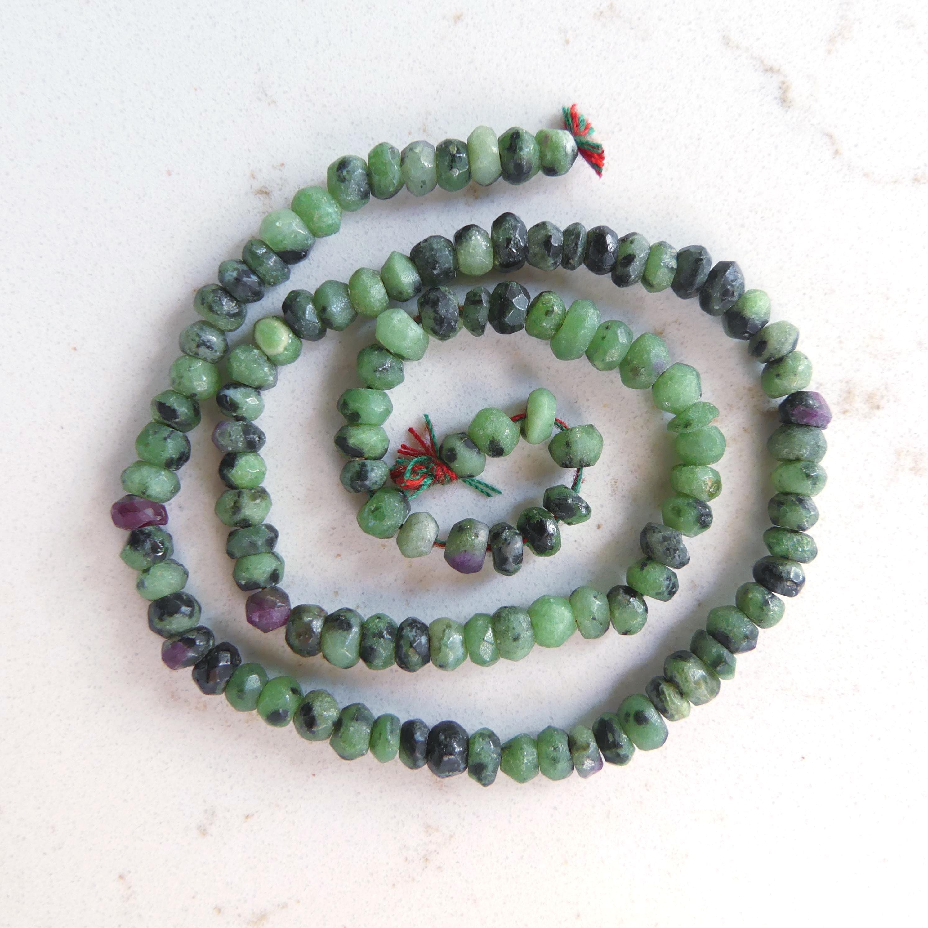 4.5mm Ruby Zoisite Beads Rondelle Hand Faceted Genuine Green Zoisite Beads 12" Gemstone Beads for Jewelry Making Beading Gift for Crafter