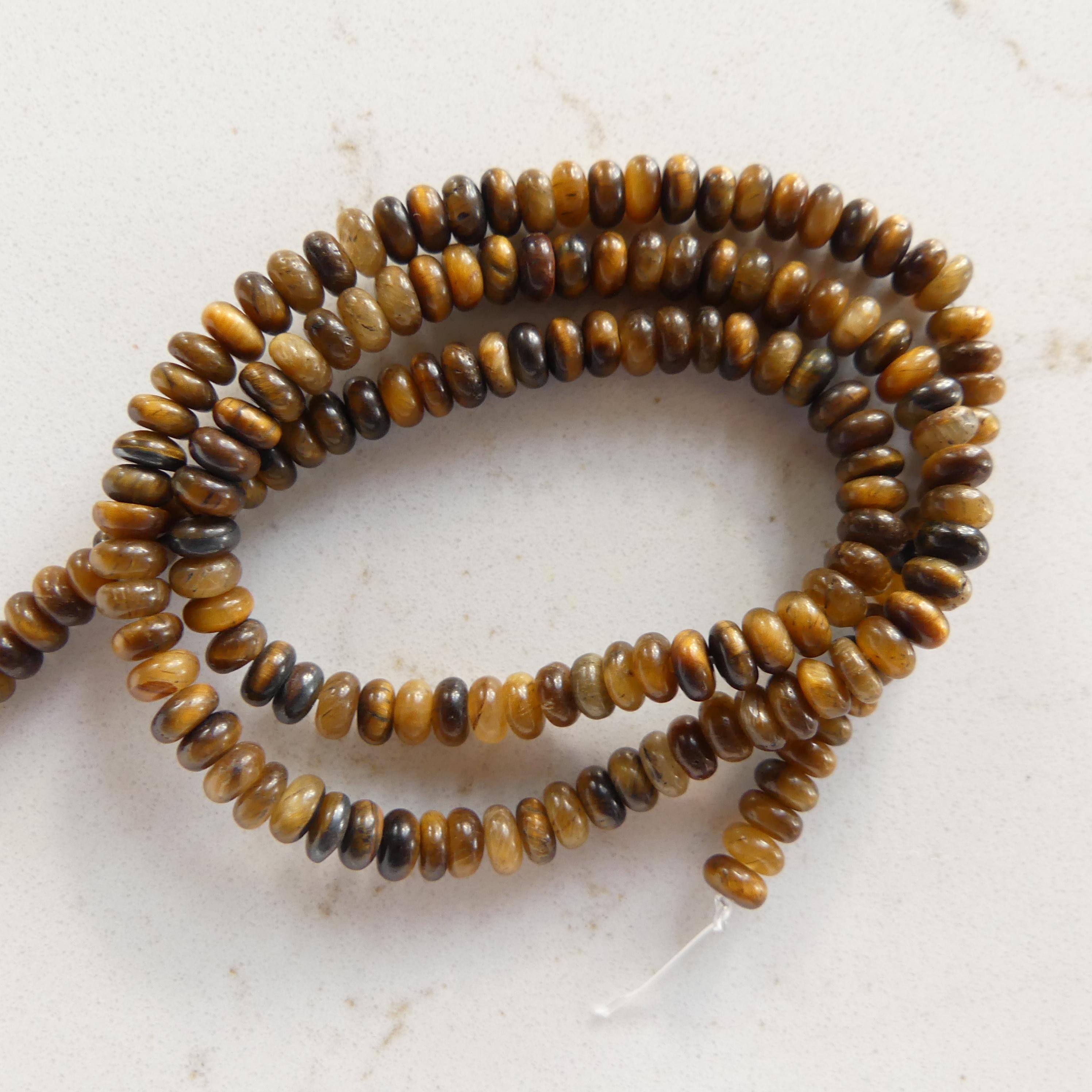 4mm Tigers Eye Beads Smooth Rondelle Tiger Eye Genuine Tiny Beads 15" Gemstone Beads for Jewelry Making DIY Knotting Necklace Beads