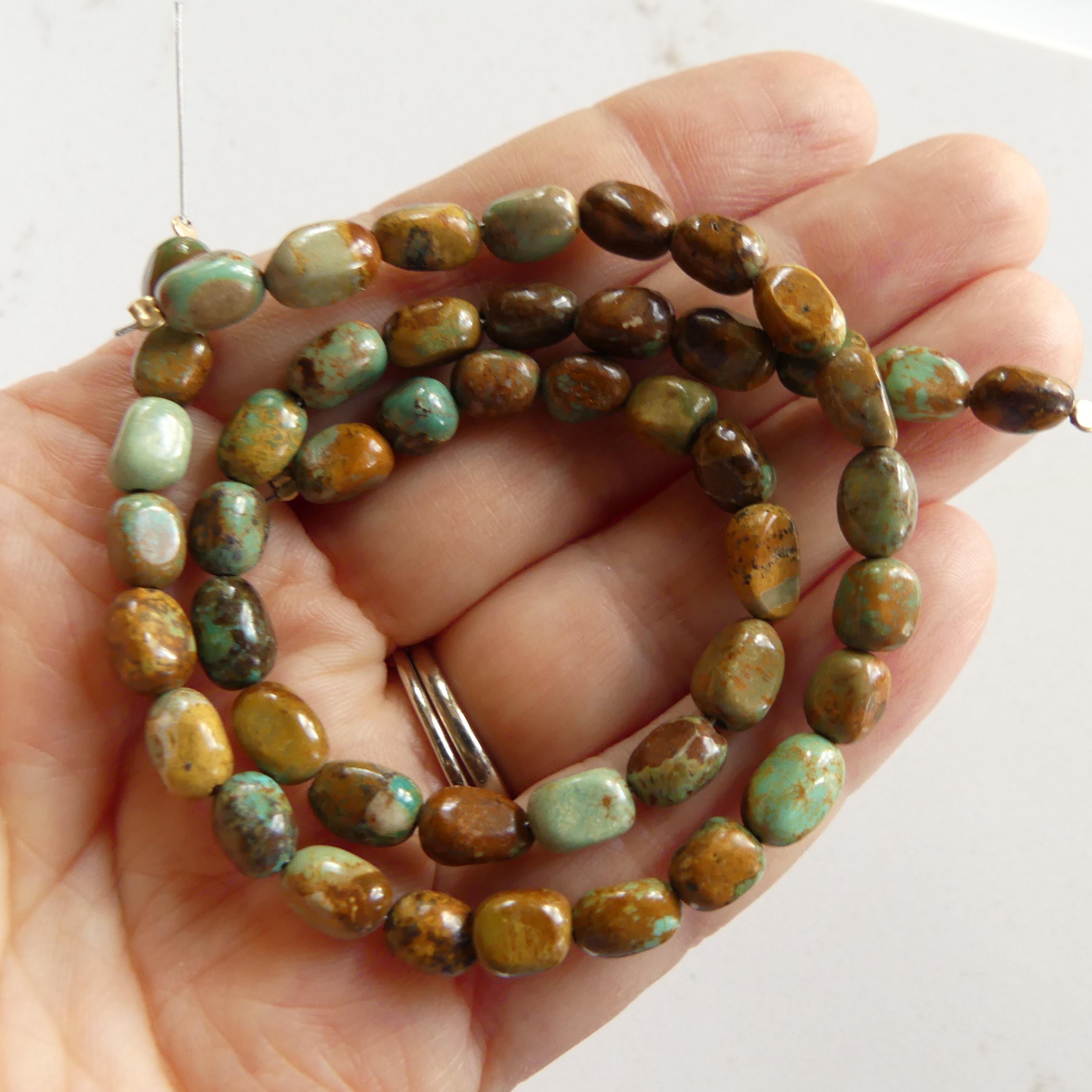 Raw Arizona Turquoise Beads Pebbles 7" Brown Turquoise Nuggets Genuine Gemstone Beads Jewelry Making Beading Craft Gift December Birthstone