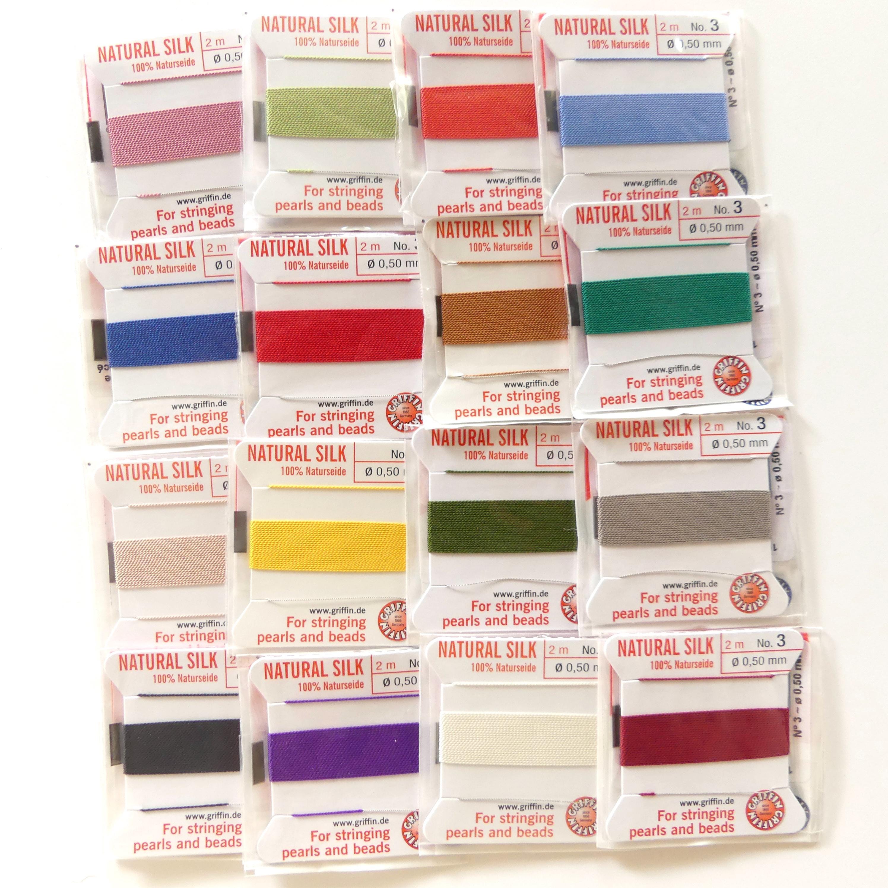 Griffin 100% Silk Thread with Needle Size 2 3 4 Beading Knotting DIY Jewelry Cord Pink Lilac Blue Jade Green Turquoise Coral Yellow