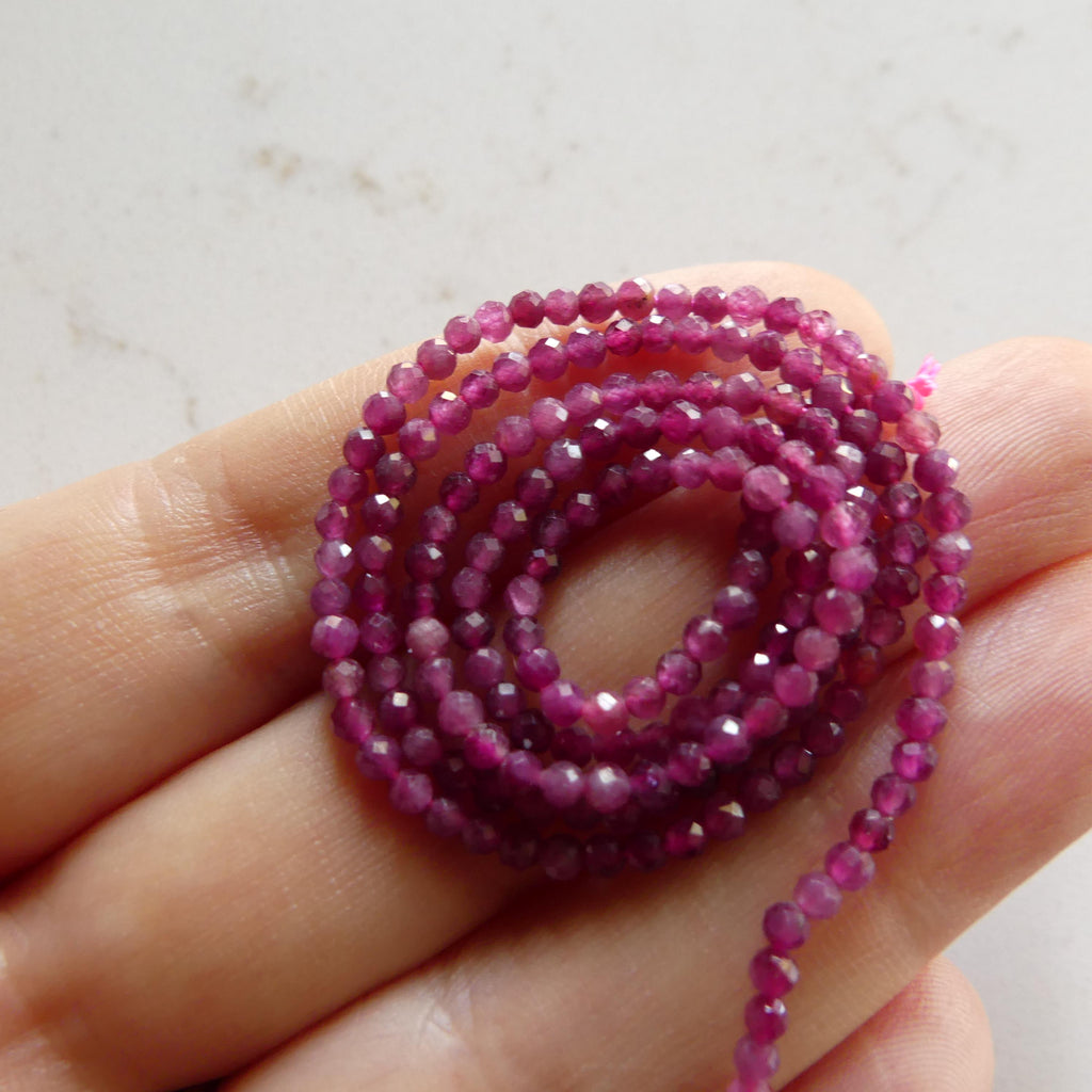 2mm Pink Rubellite Beads Tourmaline Faceted Beads 15" Strand Sparkly Gemstone Spacer Beads Jewelry Making Beading Gift October Birthstone