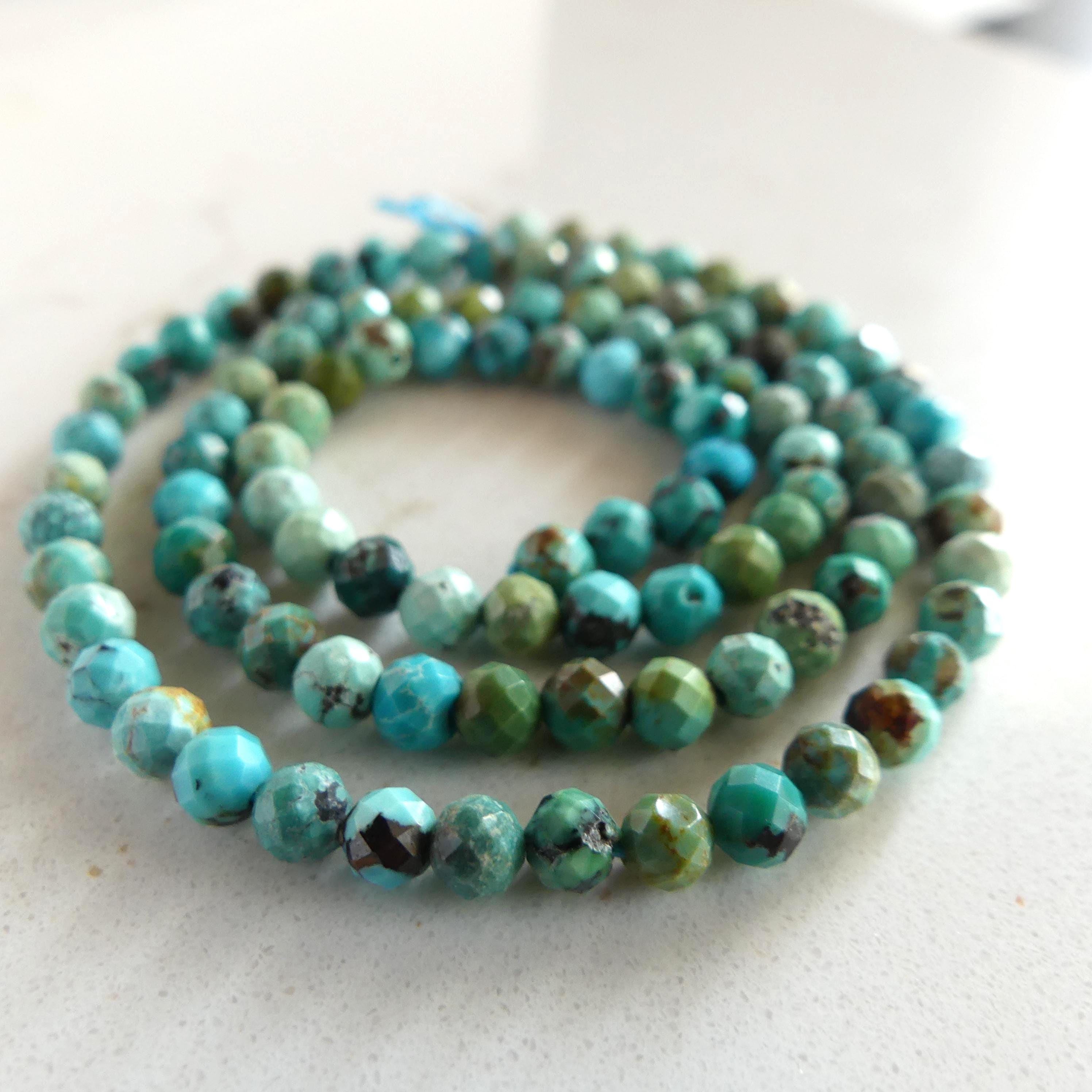 4mm Arizona Turquoise Faceted Beads 15" Strand Blue Turquoise Genuine Gemstone Beads Jewelry Making Beading Craft Gift December Birthstone