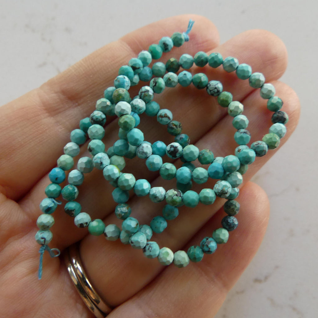 3mm AAA Arizona Turquoise Faceted Beads 12" Blue Turquoise Genuine Gemstone Beads for Jewelry Making Beading Craft Gift December Birthstone