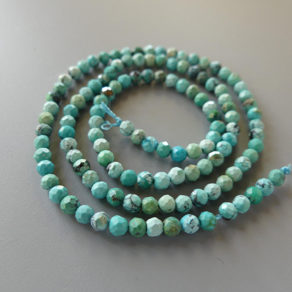 3mm AAA Arizona Turquoise Faceted Beads 12" Blue Turquoise Genuine Gemstone Beads for Jewelry Making Beading Craft Gift December Birthstone