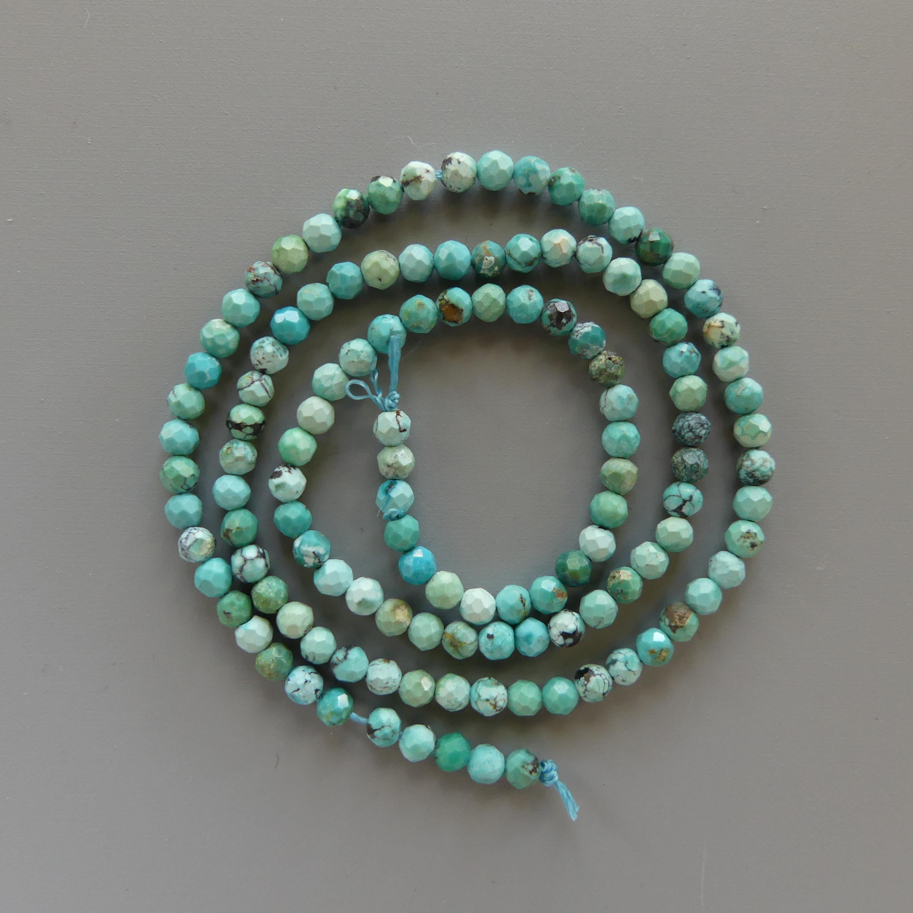 3mm AAA Arizona Turquoise Faceted Beads 12" Blue Turquoise Genuine Gemstone Beads for Jewelry Making Beading Craft Gift December Birthstone