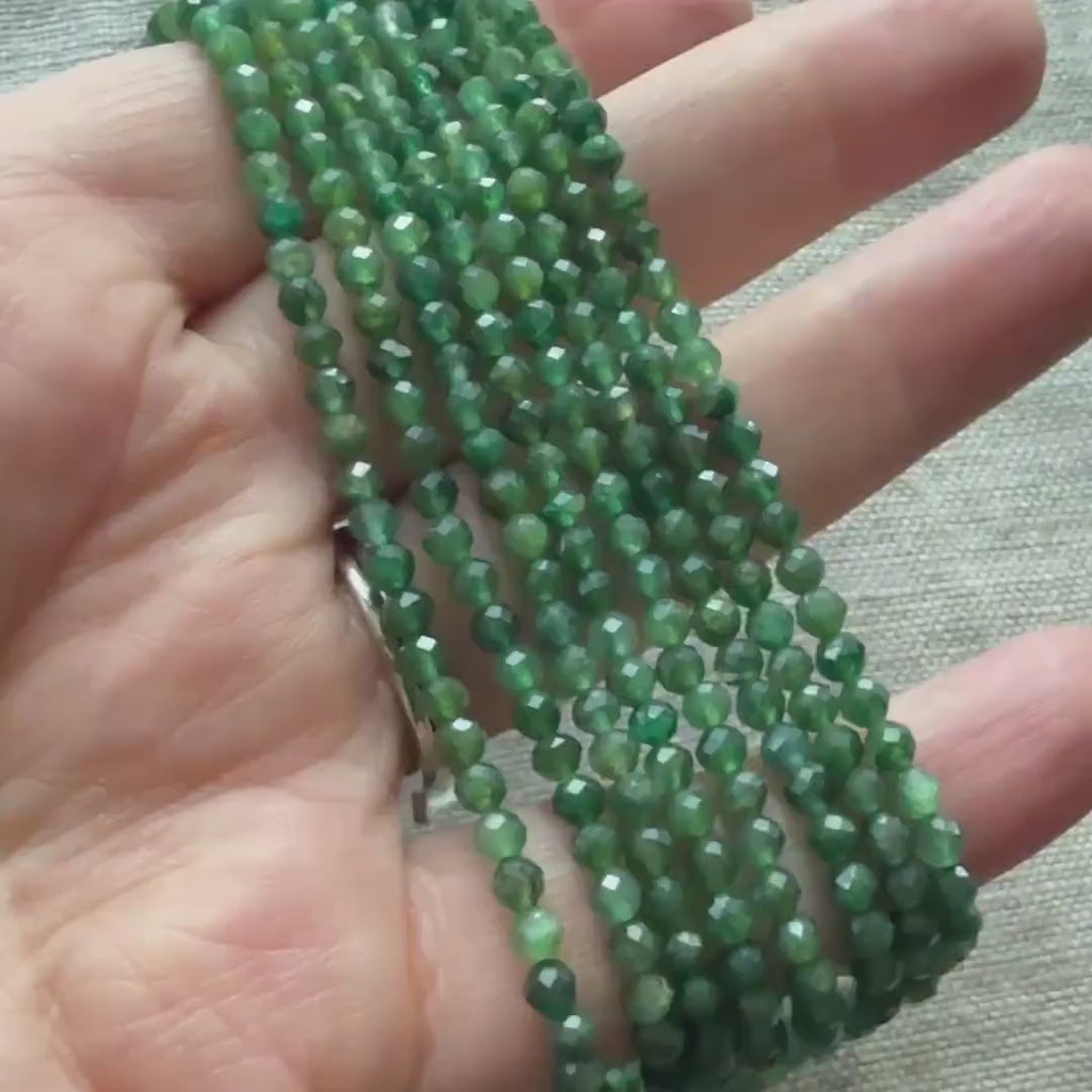 3.5mm Natural Fuchsite Micro Faceted Beads Genuine Small Emerald Green Beads 15" Gemstone Beads for Jewelry Making