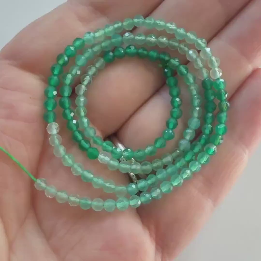 3mm Green Agate Faceted Beads 15" Genuine Green Ombre Agate Gemstone Beads Green Onyx Jewelry Making Beading Craft Gift
