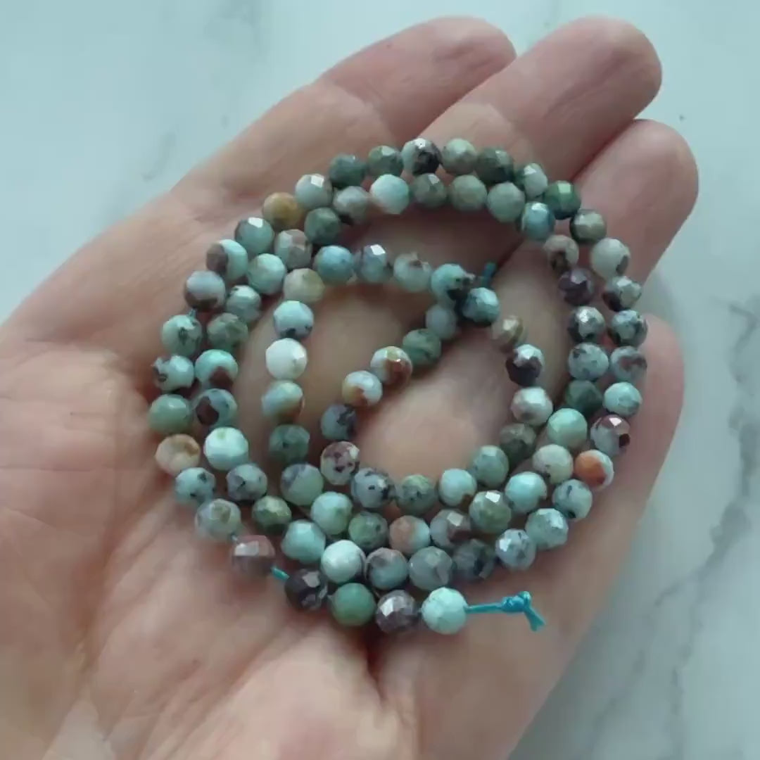4mm Larimar Faceted Beads 15" 4mm Dominican Larimar Genuine Gemstone Beads for Jewelry Making Beading Craft Gift Beads