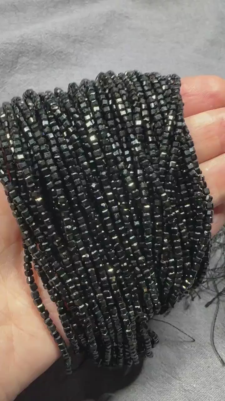 2mm Black Tourmaline Cube Beads Genuine Tourmaline Beads 15.5" Gemstone Beads for Jewelry Making