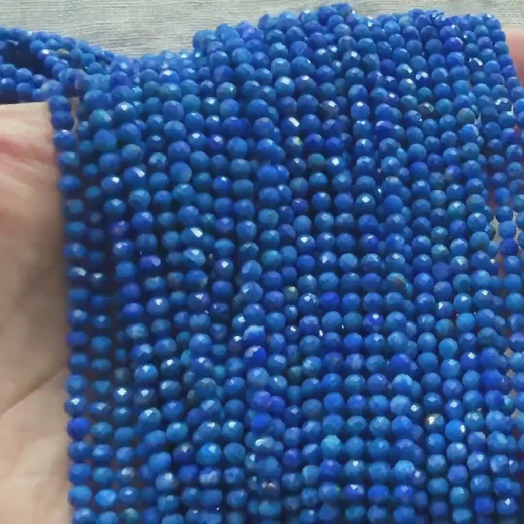 3mm Lapis Lazuli Faceted Beads 15" Selected Light Blue Lapis Gemstone Beads for Jewelry Making Beading Craft Gift Beads September Birthstone