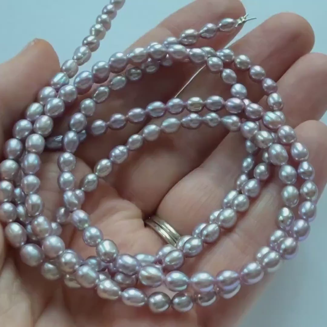 4mm AAAA Freshwater Pearl Beads Rice Shape Pearls Lavender Gray Pearls Baroque 15" Beads Beading Crafter Gift June Birthstone DIY Jewelry