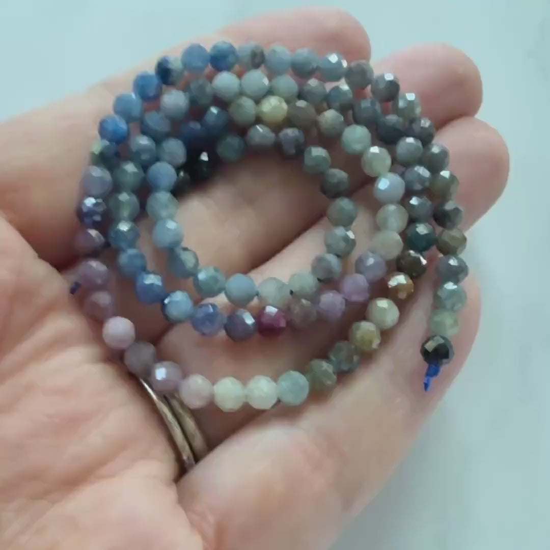4mm Multi Sapphire Beads Faceted 15" Raw Colorful Sapphire Genuine Gemstone Beads Jewelry Making Beading Craft Gift September Birthstone