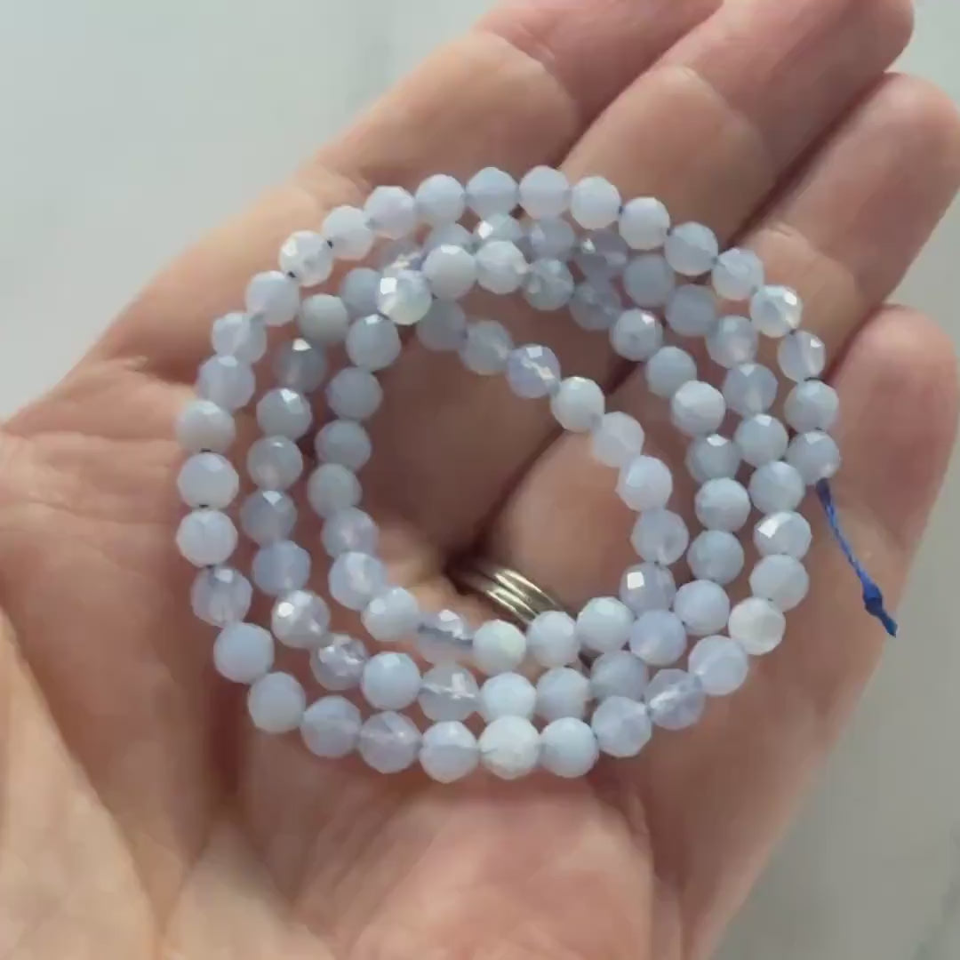 4mm Natural Blue Lace Agate Beads Faceted 15" Pale Blue Agate Genuine Gemstone Beads Crystal for Jewelry Making Beading Craft Gift