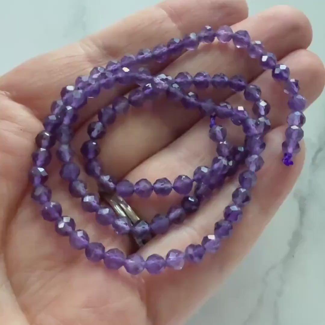 4mm AAA Amethyst Beads Faceted 15" Purple Natural Amethyst Gemstone Beads Crystal Beading Crafter Gift February Birthstone