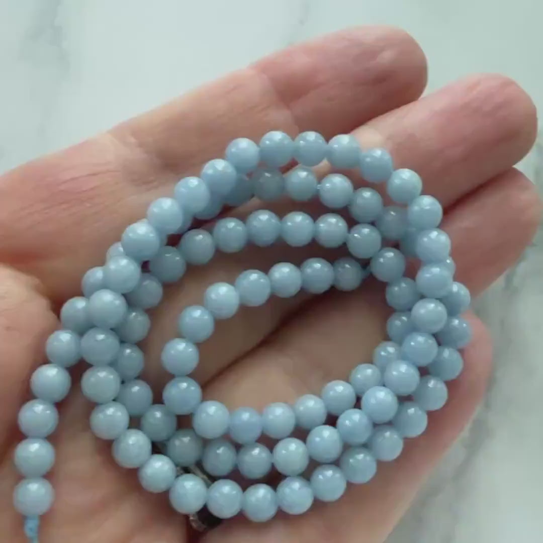 4mm Angelite Beads Smooth Pale Blue Gemstone Beads 15" Beading Crafter Gift DIY Jewelry Making Beads Baby Blue Crystal Beads