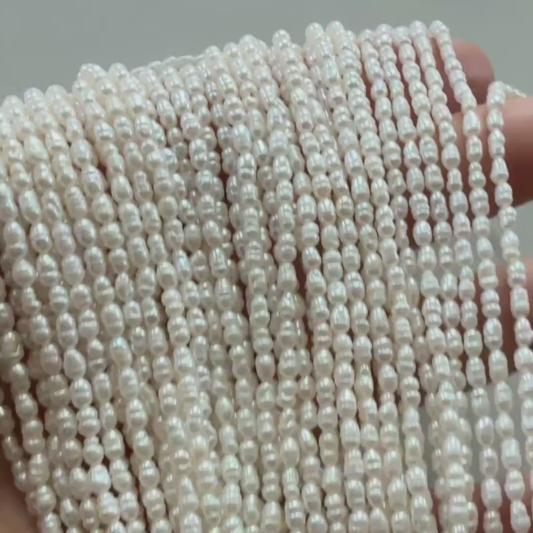 2.5mm Tiny Freshwater Pearl Beads Rice Shape Pearls White Baroque 15" Beads Beading Crafter Gift June Birthstone DIY Jewelry