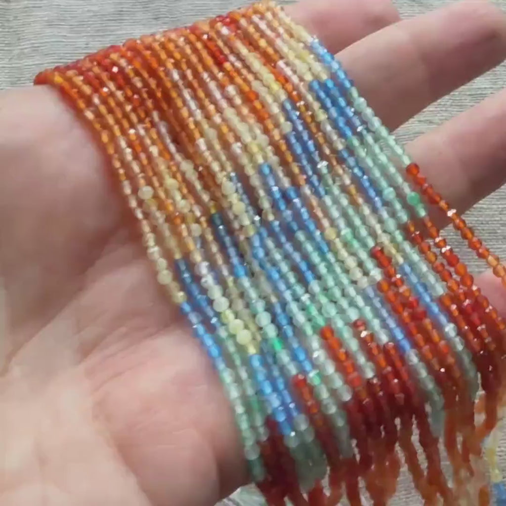 2mm Colorful Agate Micro Faceted Beads Genuine Agate Multi Color Beads 15" Sparkly Gemstone Beads for Jewelry Making