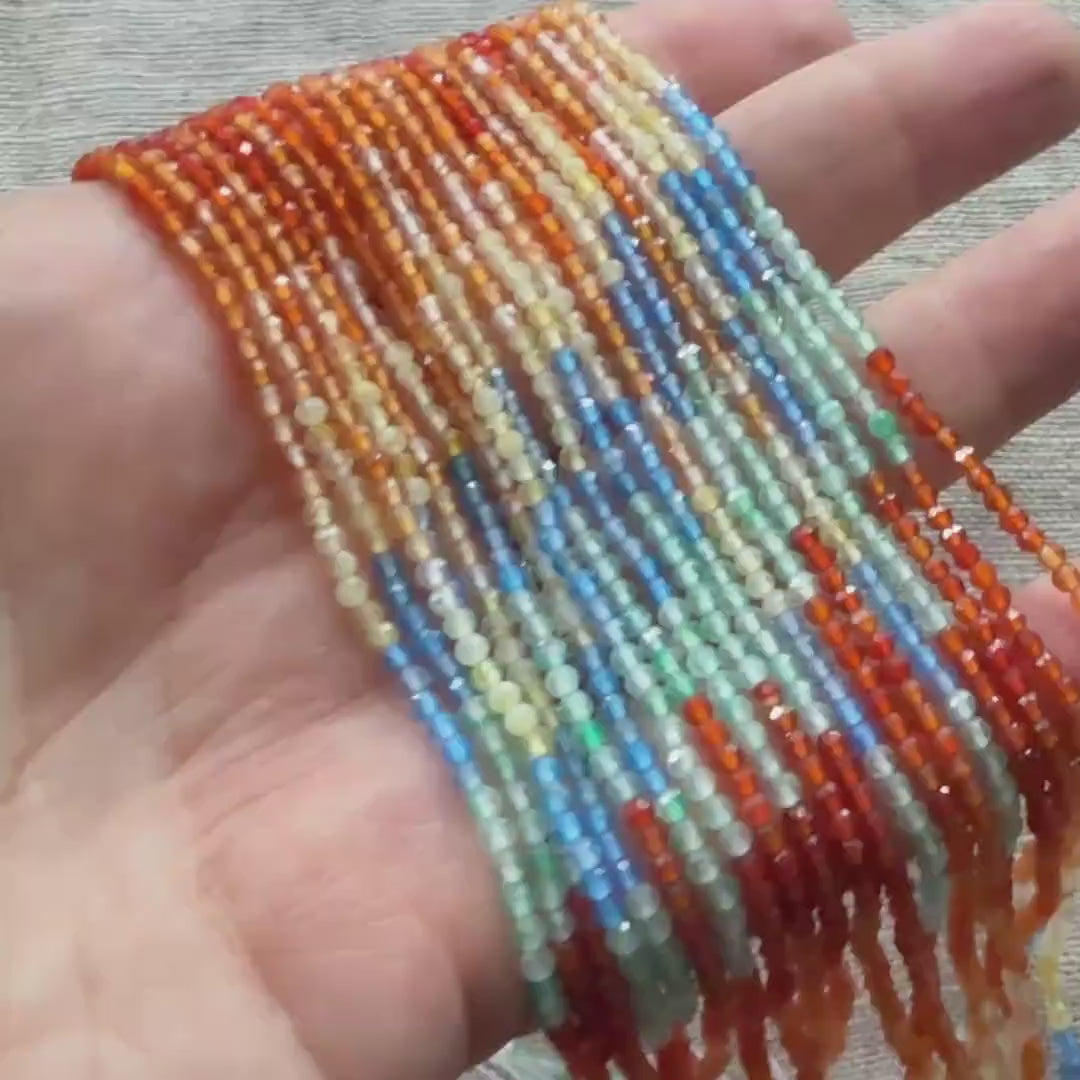 2mm Colorful Agate Micro Faceted Beads Genuine Agate Multi Color Beads 15" Sparkly Gemstone Beads for Jewelry Making