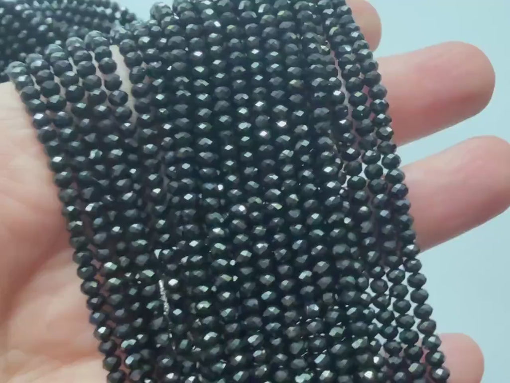 3mm Black Spinel Rondelle Beads Faceted 12.5" Sparkly Black Stone Crystal Genuine Gemstone Beads for Jewelry Making Beading Craft Gift Beads