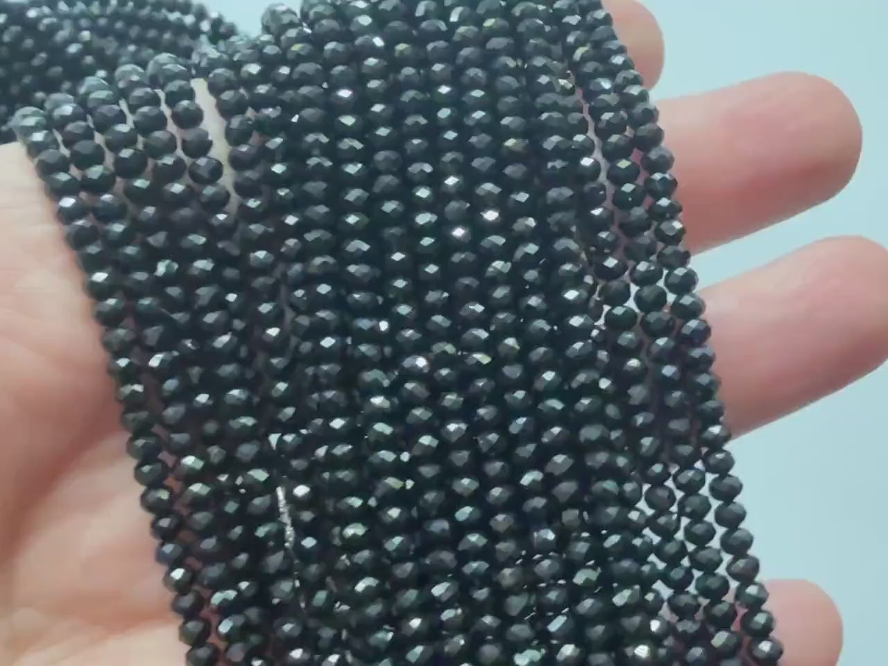 3mm Black Spinel Rondelle Beads Faceted 12.5" Sparkly Black Stone Crystal Genuine Gemstone Beads for Jewelry Making Beading Craft Gift Beads