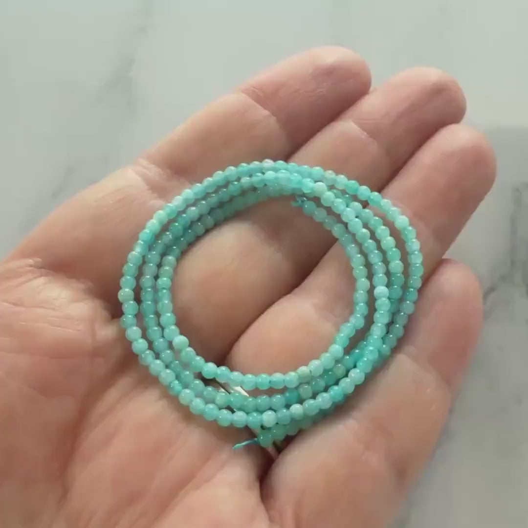 2mm Smooth Amazonite Beads 15" Bright Blue Peruvian amazonite Genuine Gemstone Beads for Jewelry Making Beading Craft Gift Beads